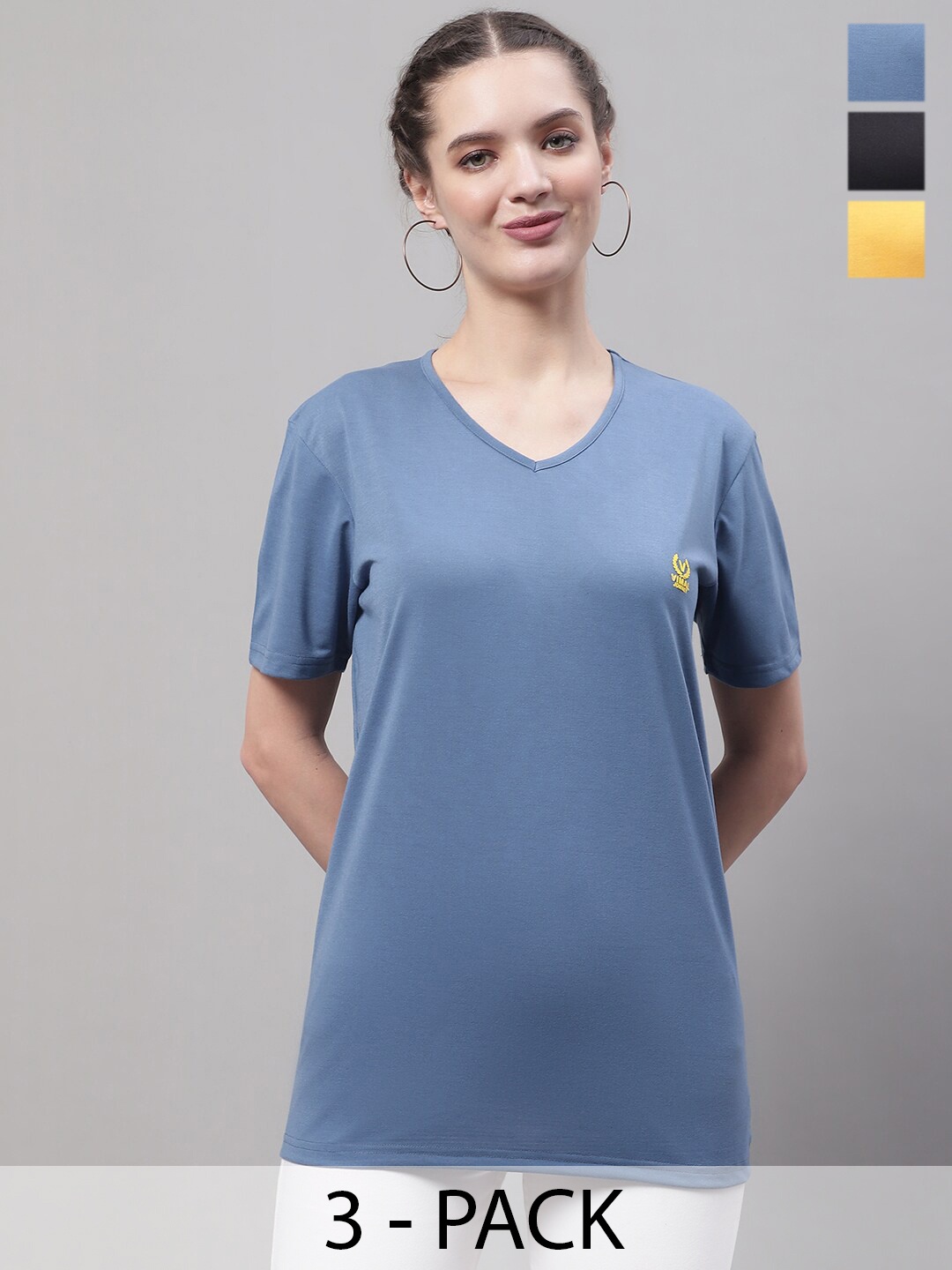 

MACK JONNEY Pack of 3 V-Neck Cotton T-shirt, Blue