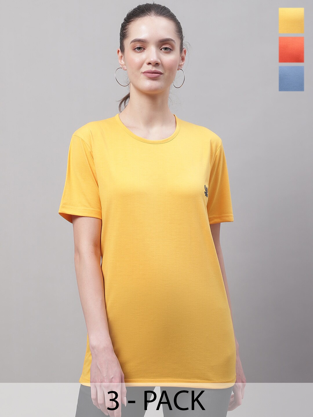 

VIMAL JONNEY Pack Of 3 Round Neck Cotton T-shirt, Yellow