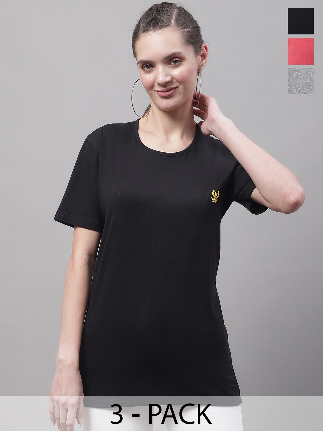 

MACK JONNEY Pack Of 3 Round Neck Cotton T-shirt, Black