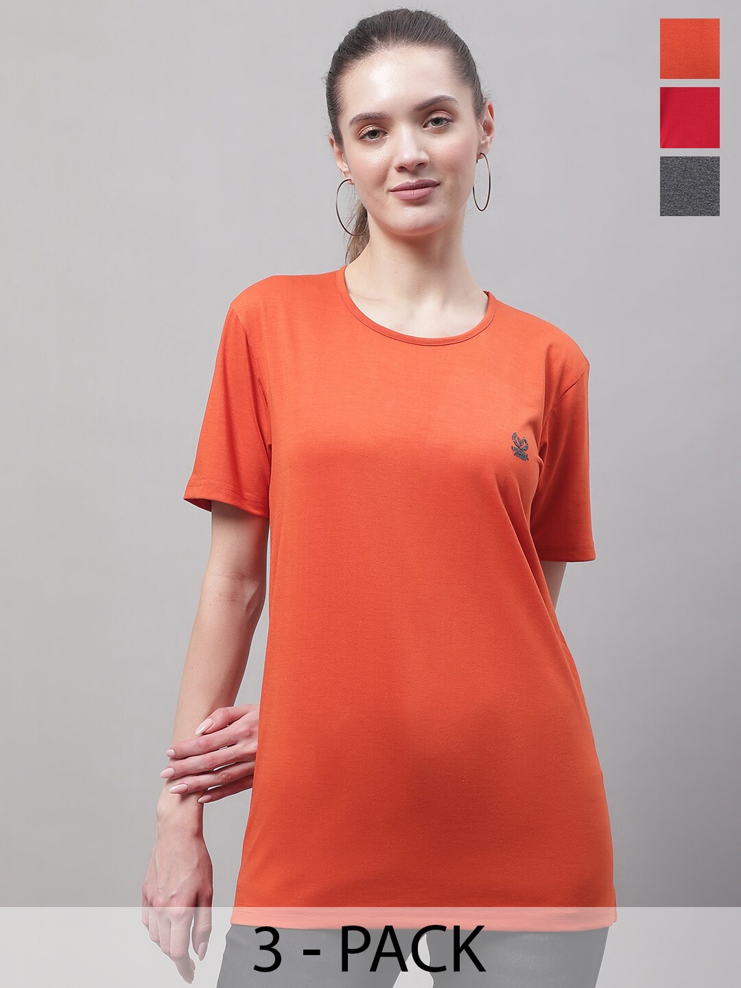 

MACK JONNEY Pack Of 3 Round Neck Cotton T-shirt, Orange