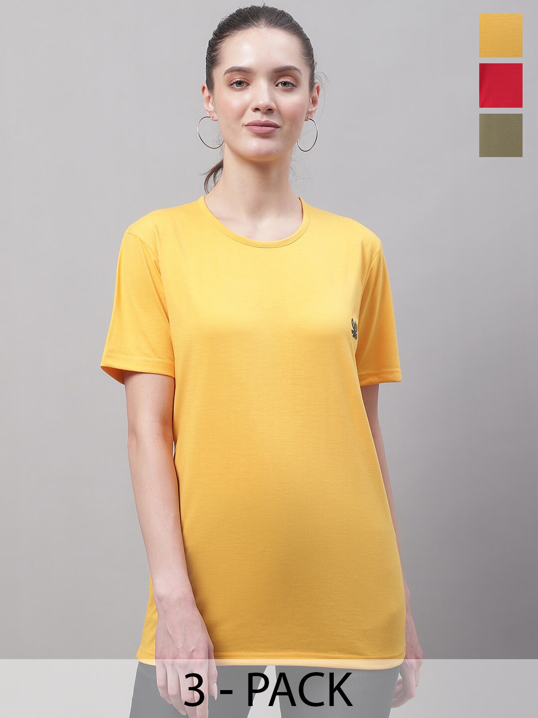 

MACK JONNEY Pack Of 3 Round Neck Short Sleeves Cotton T-shirt, Yellow