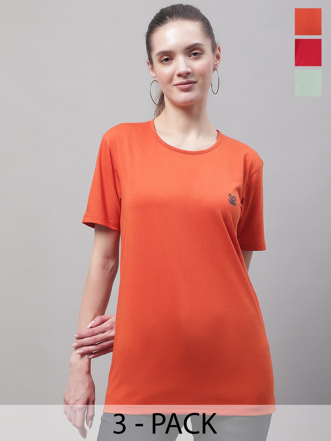 

VIMAL JONNEY Pack Of 3 Cotton T-shirt, Orange