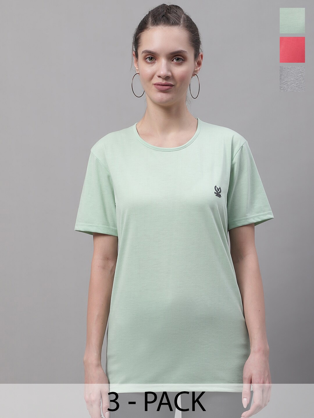 

MACK JONNEY Pack Of 3 Round Neck Cotton Regular T Shirts, Green
