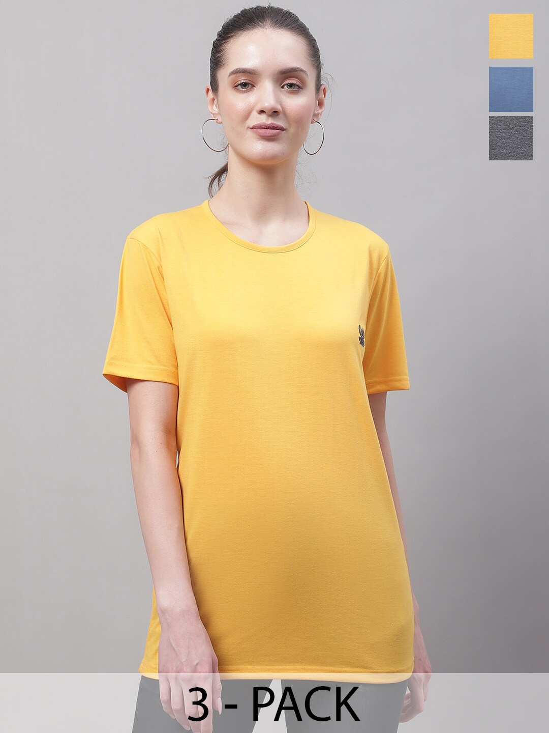 

MACK JONNEY Pack Of 3 Round Neck Cotton T-shirt, Yellow