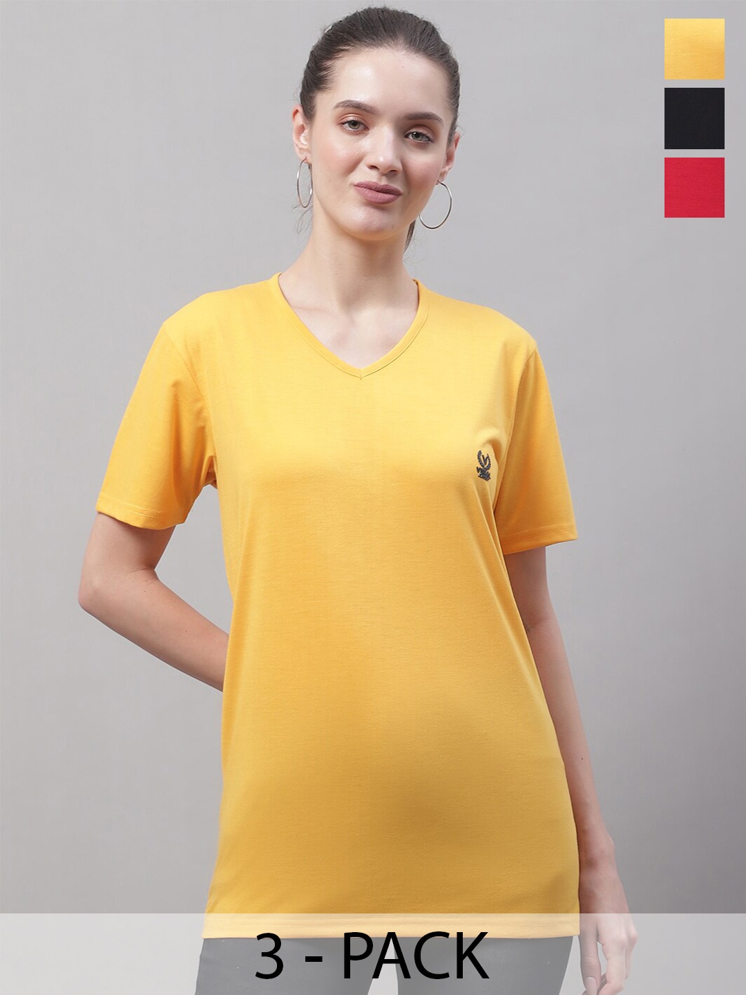 

VIMAL JONNEY Pack Of 3 V-Neck Cotton T-shirt, Yellow