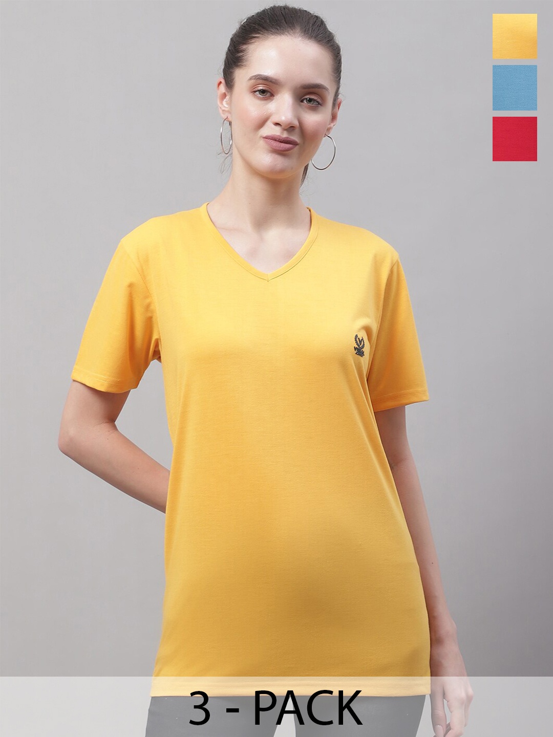 

MACK JONNEY Pack of 3 V-Neck Short Sleeves Cotton T-shirt, Yellow