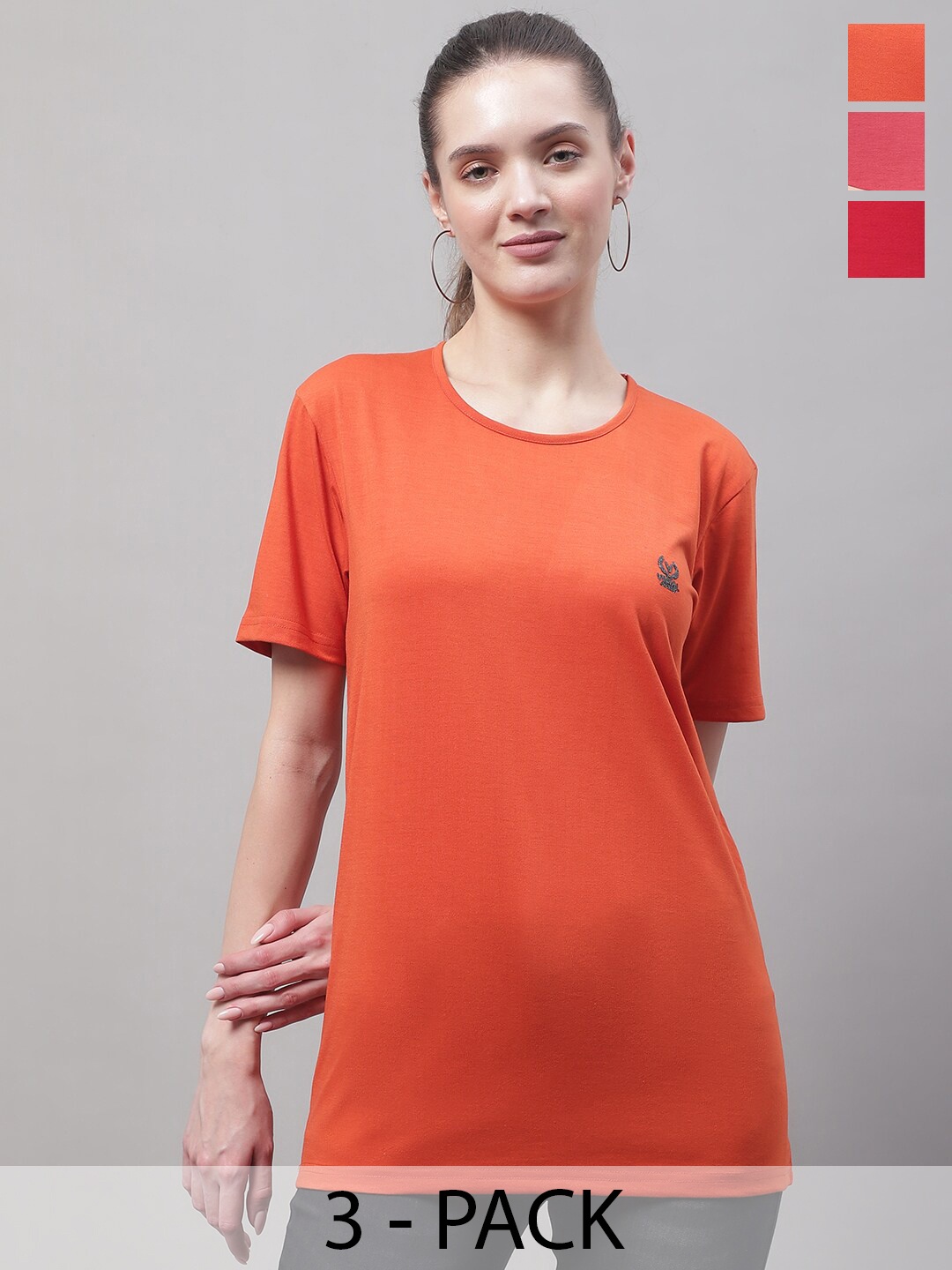 

VIMAL JONNEY Pack of 3 Cotton Longline T-shirts, Orange