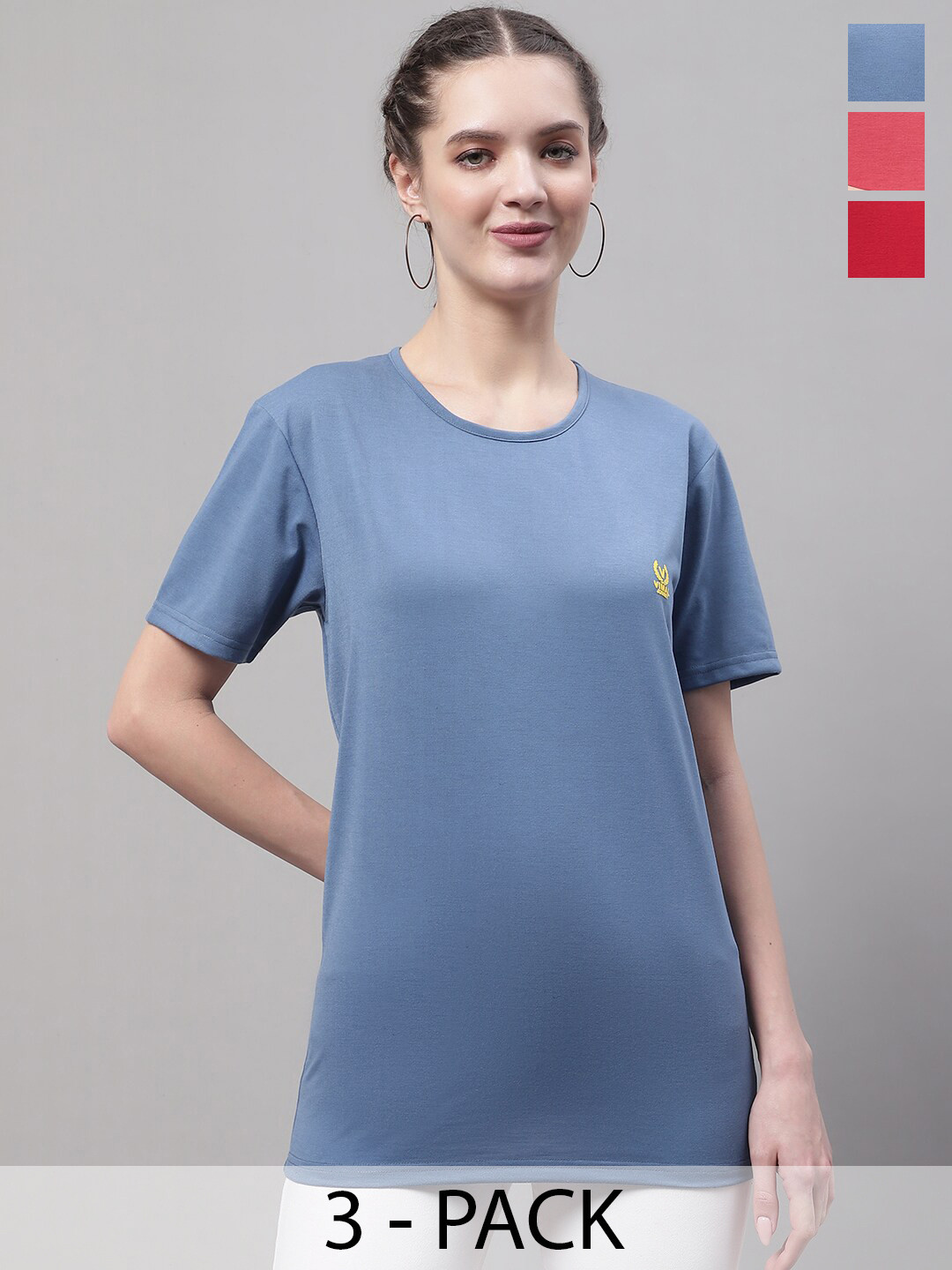 

VIMAL JONNEY Pack Of 3 Round Neck Cotton T-shirt, Blue