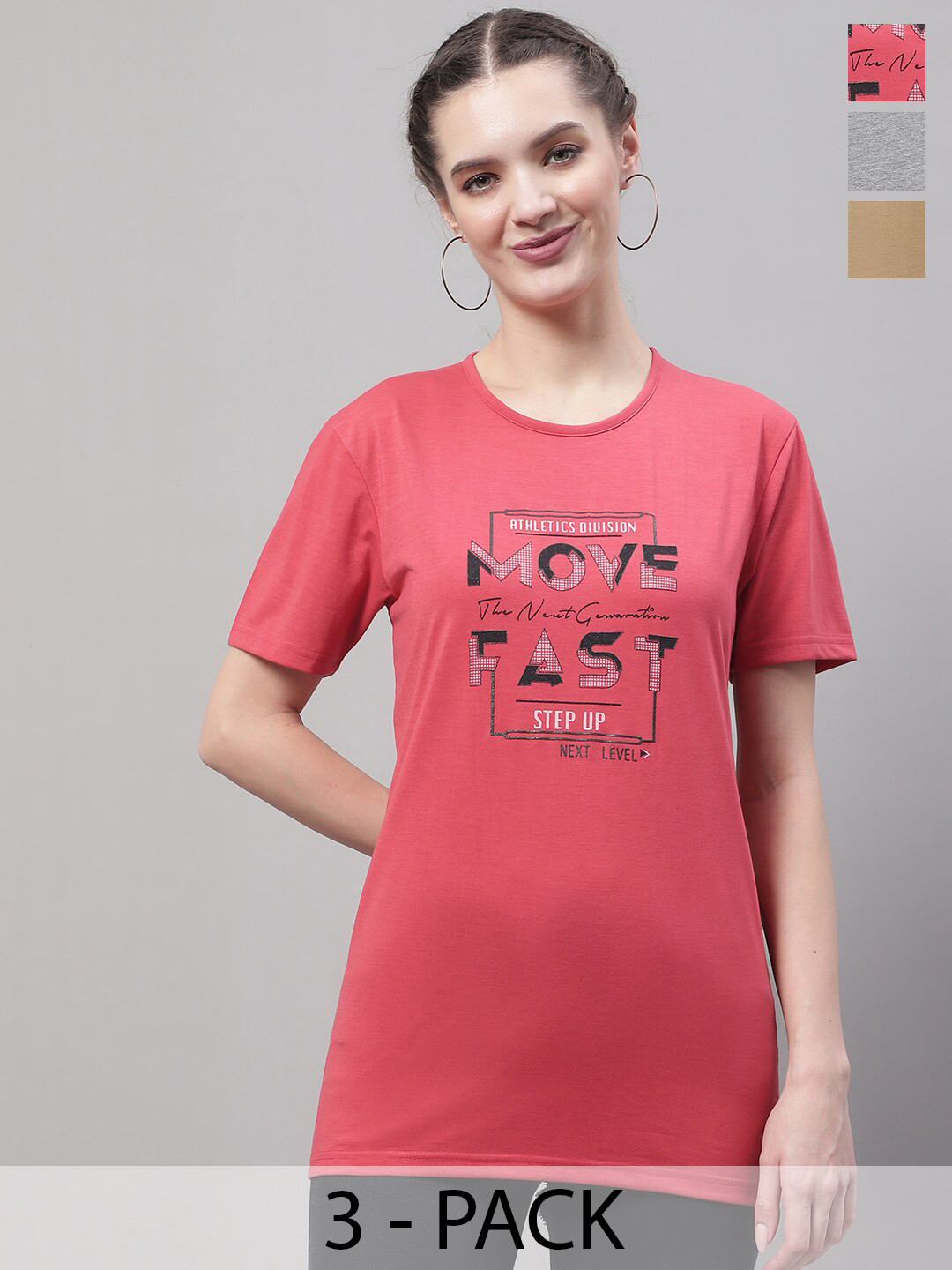 

MACK JONNEY Pack of 3 Round Neck Short Sleeves Cotton T-shirt, Red