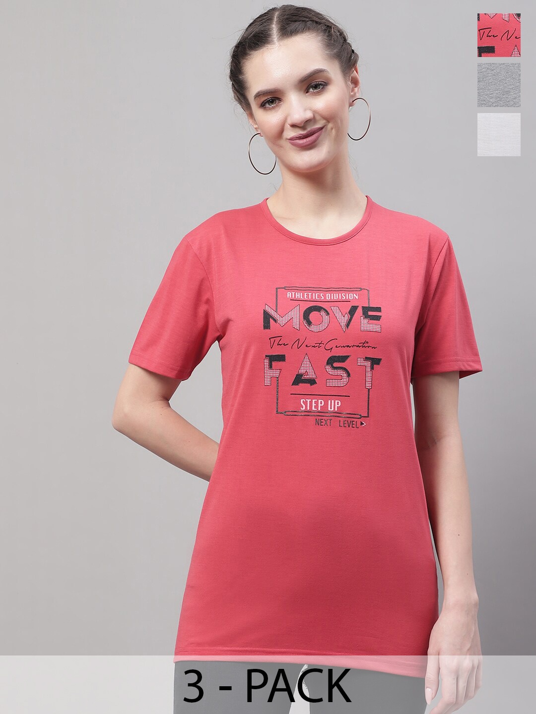 

MACK JONNEY Pack of 3 Round Neck Short Sleeves Cotton T-shirt, Red