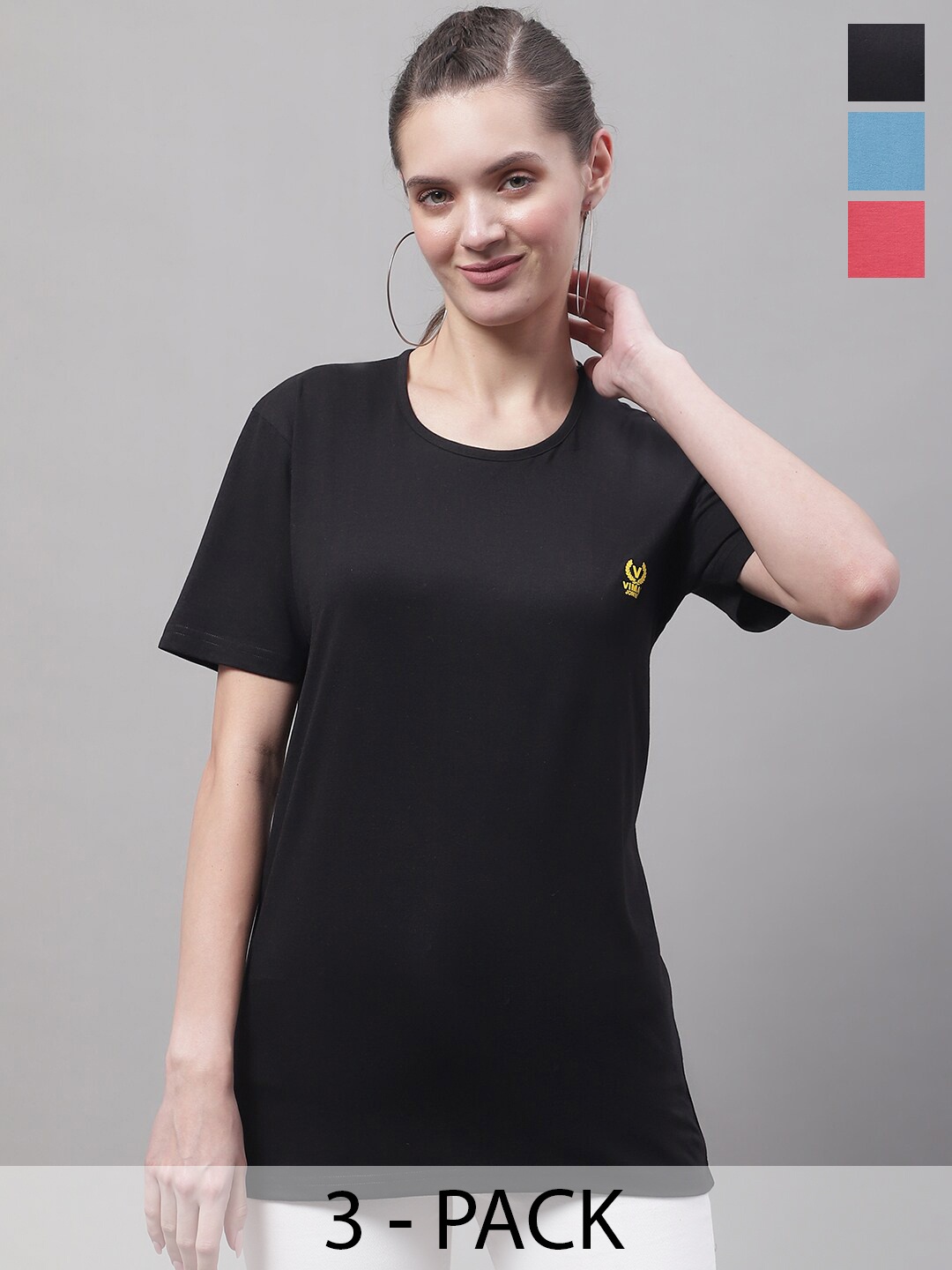 

VIMAL JONNEY Pack of 3 Cotton Longline T-shirts, Black