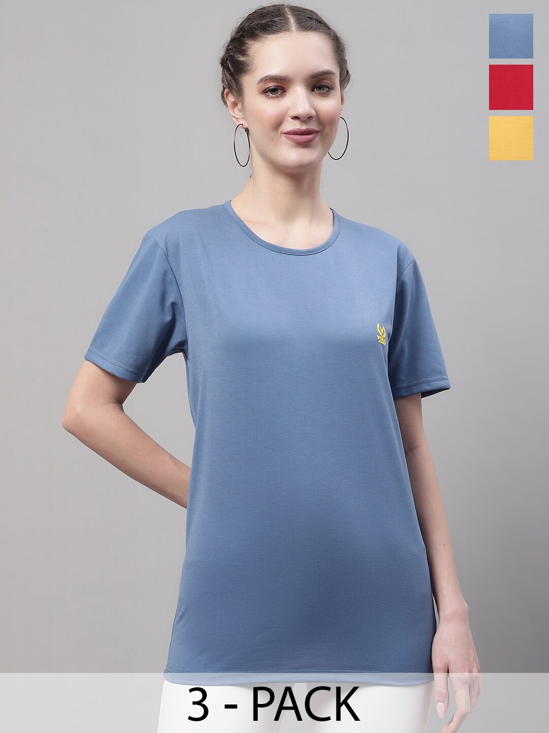 

VIMAL JONNEY Selection of 3 Round Neck Short Sleeves Cotton Regular Fit T-shirt, Blue