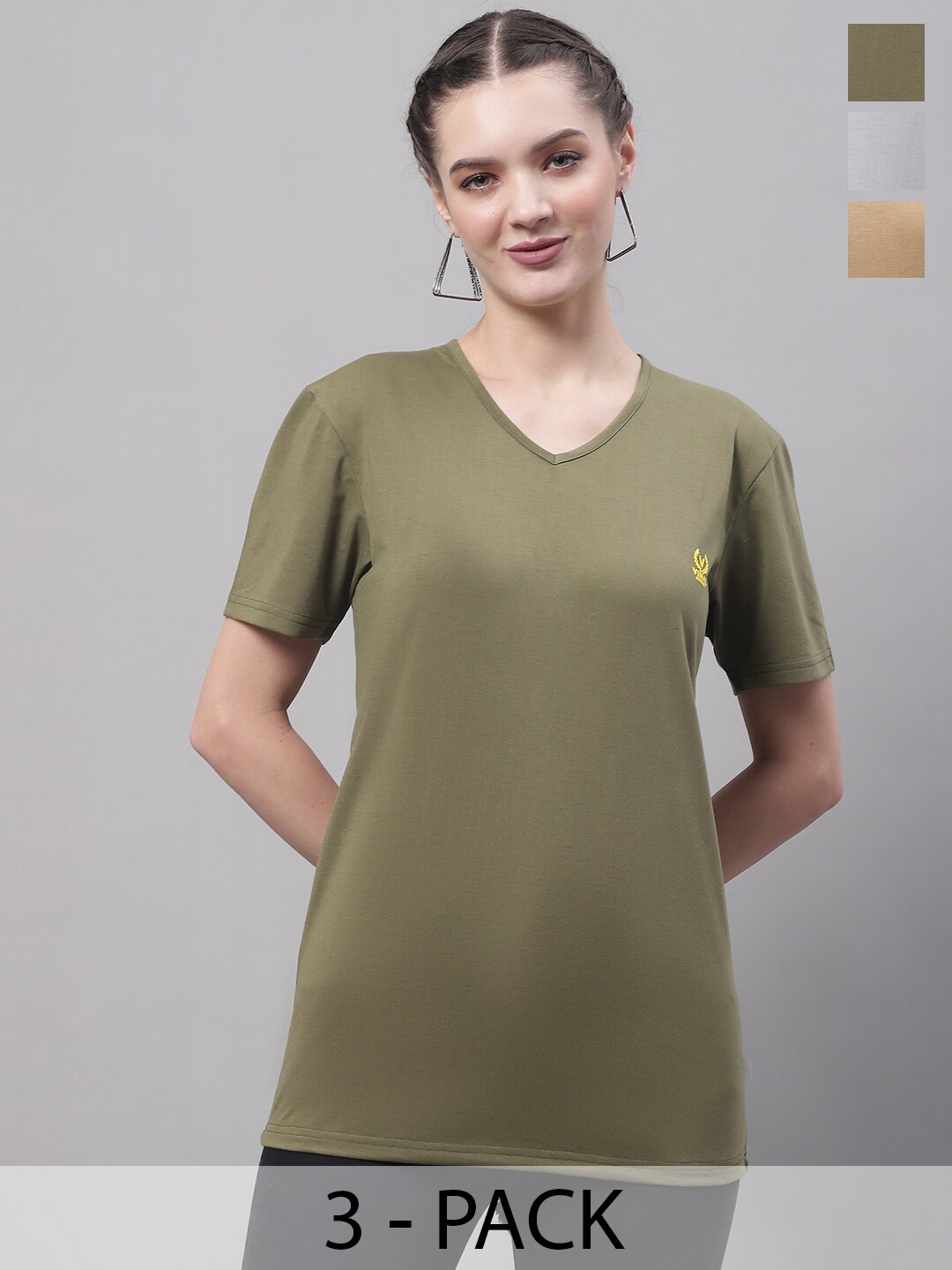 

MACK JONNEY Pack Of 3 V-Neck Cotton T-shirts, Olive