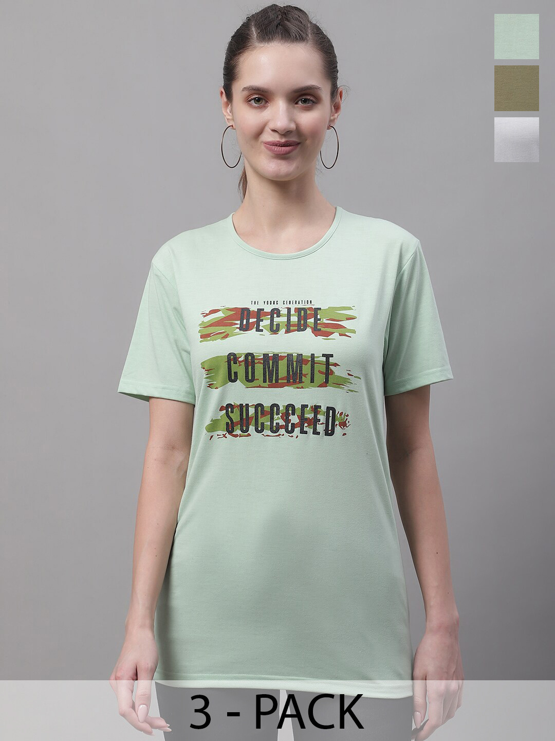 

MACK JONNEY Selection of 3 Round Neck Short Sleeves Cotton Regular Fit T-shirt, Sea green