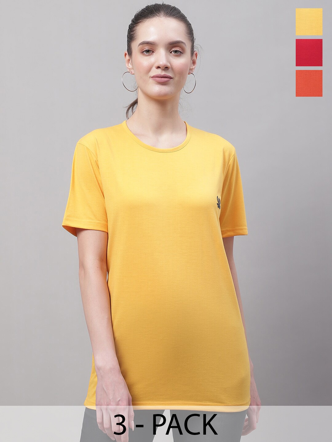 

VIMAL JONNEY Pack Of 3 Round Neck Cotton T-shirt, Yellow
