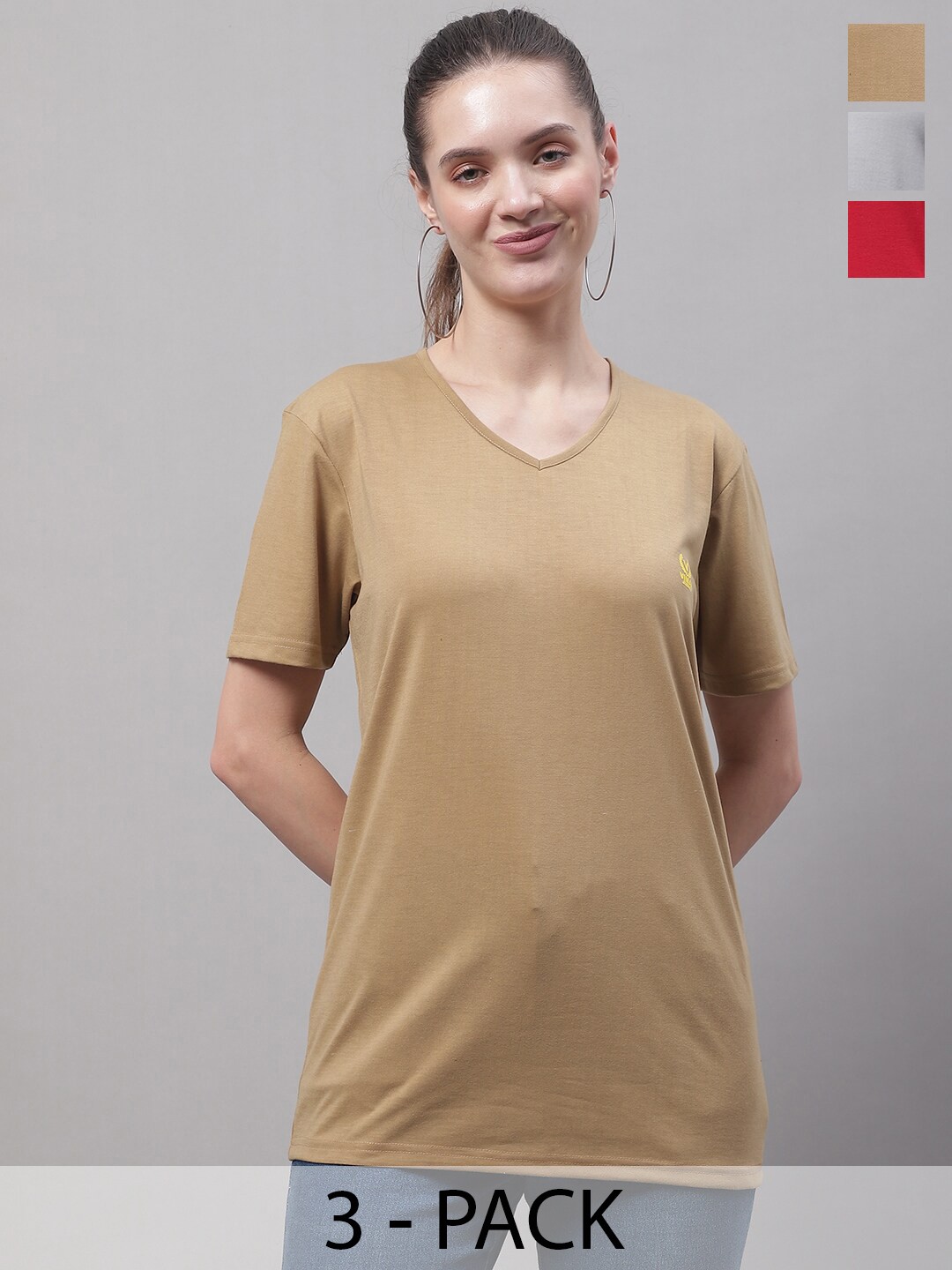 

VIMAL JONNEY Red Pack Of 3 V-Neck Short Sleeves Cotton T-shirt