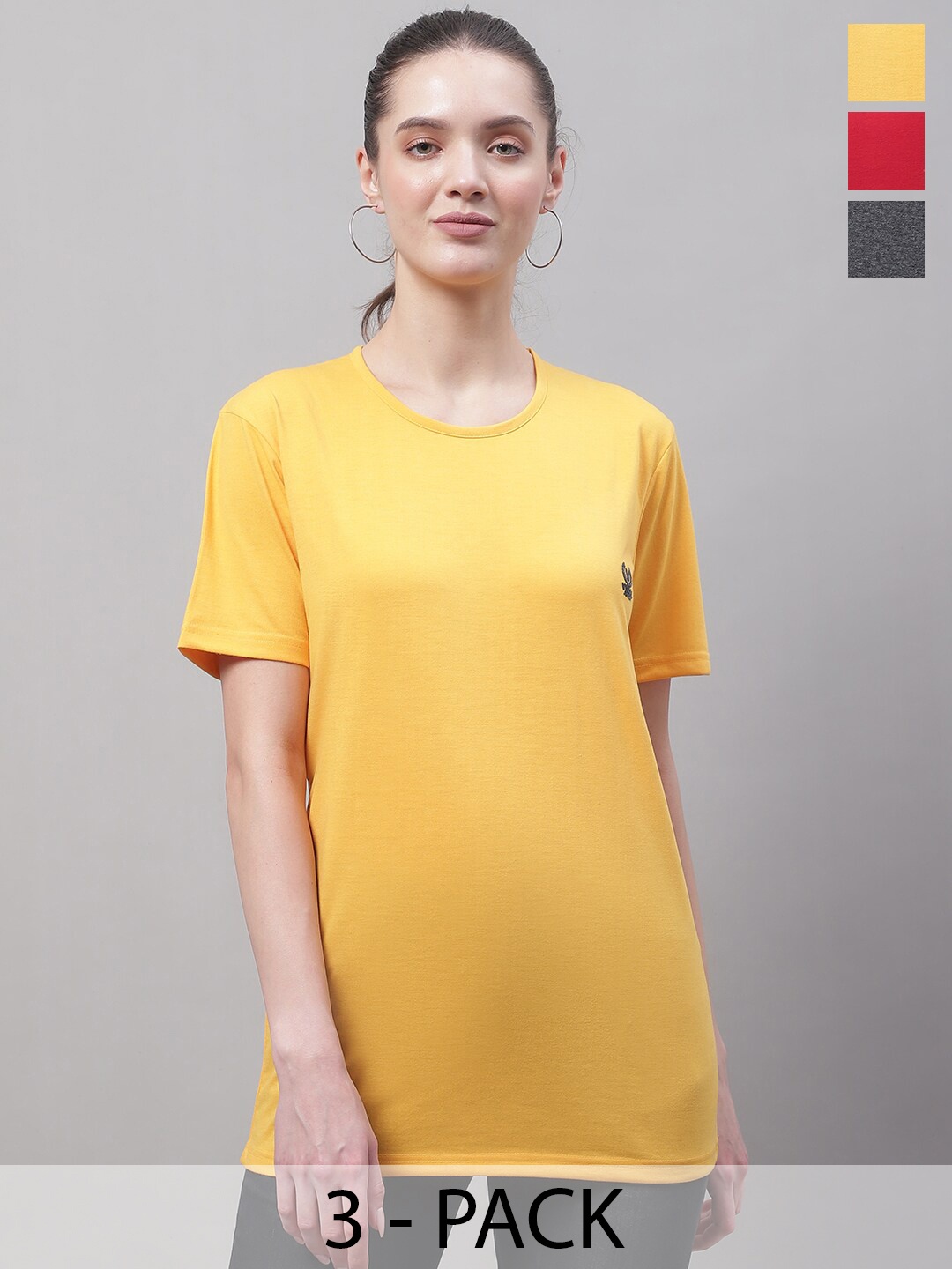 

MACK JONNEY Pack Of 3 Round Neck Short Sleeves Cotton T-shirts, Yellow