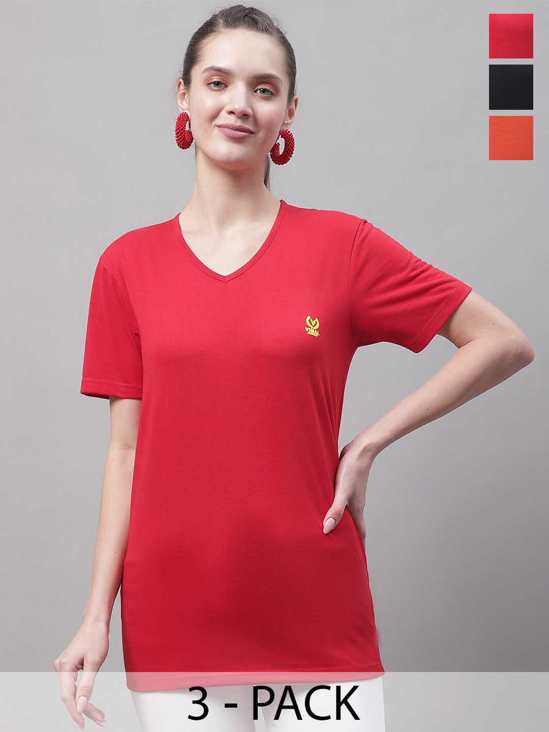 

MACK JONNEY Pack Of 3 Cotton T-shirts, Red