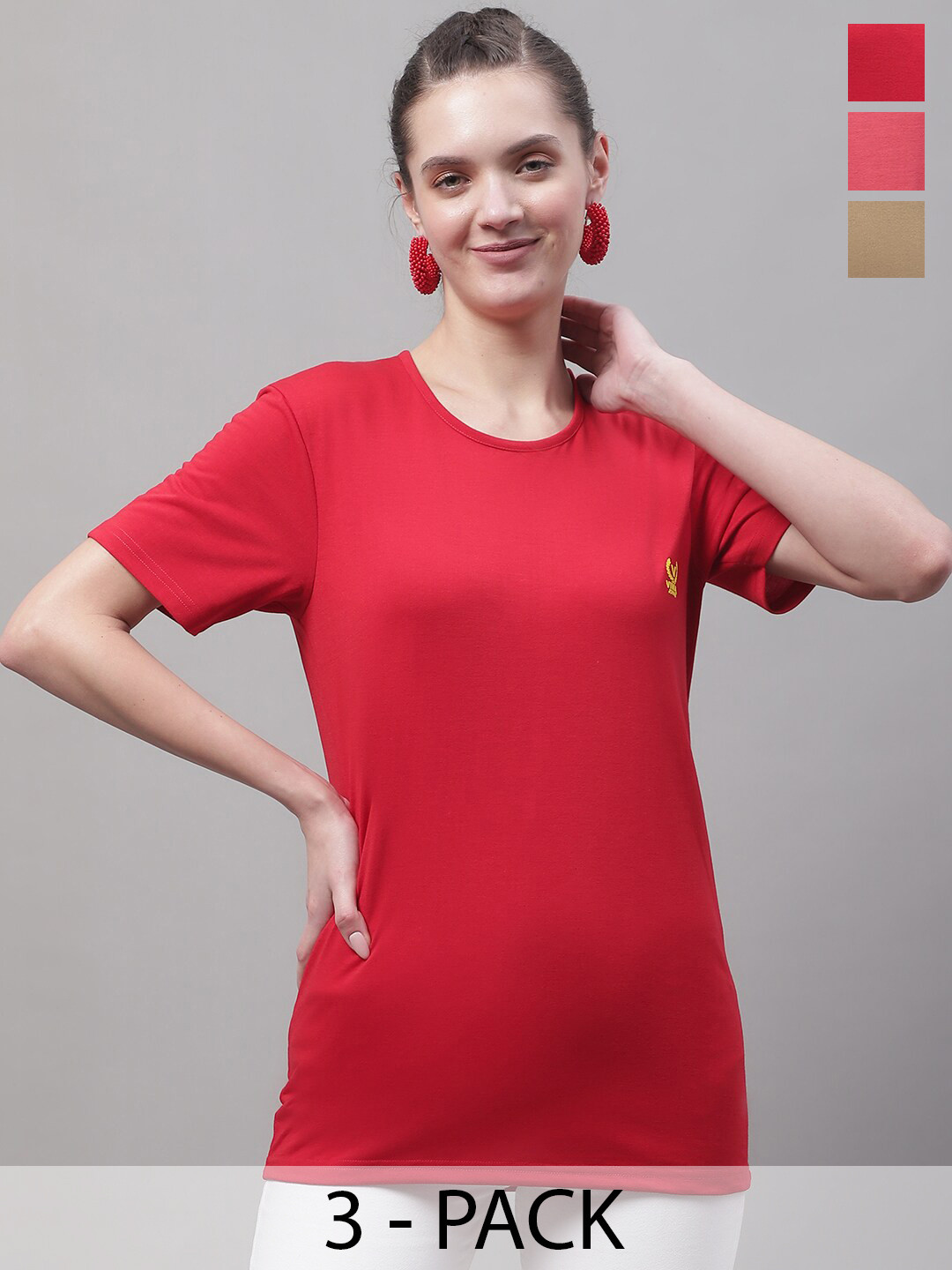 

VIMAL JONNEY Pack of 3 Cotton T-shirt, Red