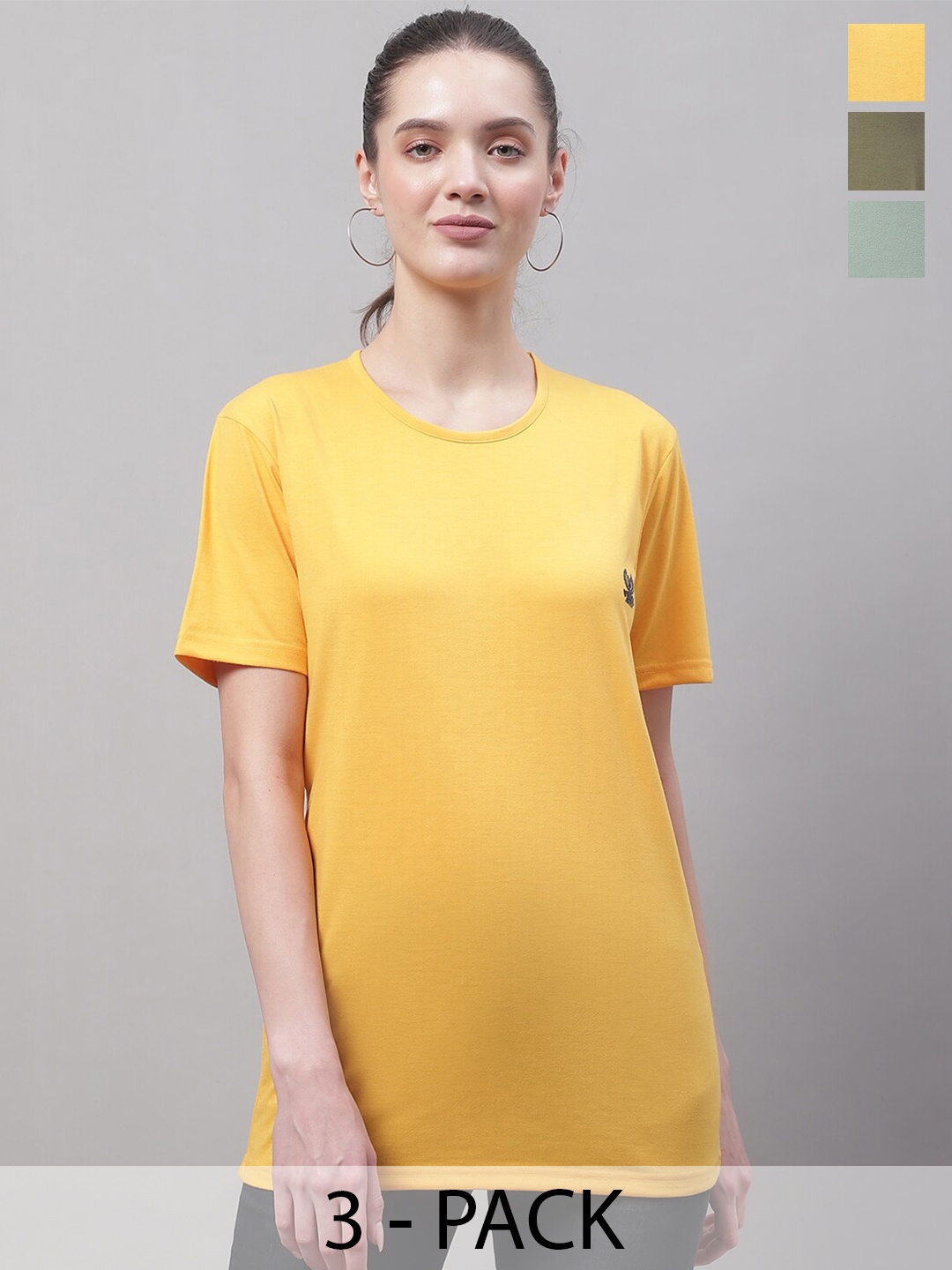 

MACK JONNEY Pack Of 3 Round Neck Cotton T-shirt, Yellow