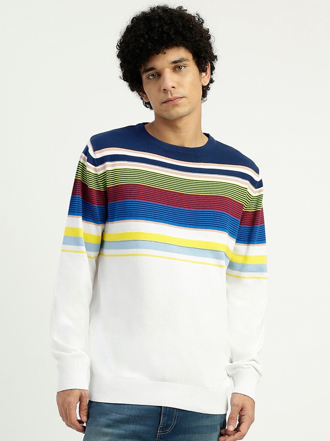 

United Colors of Benetton Striped Pure Cotton Pullover Sweater, White