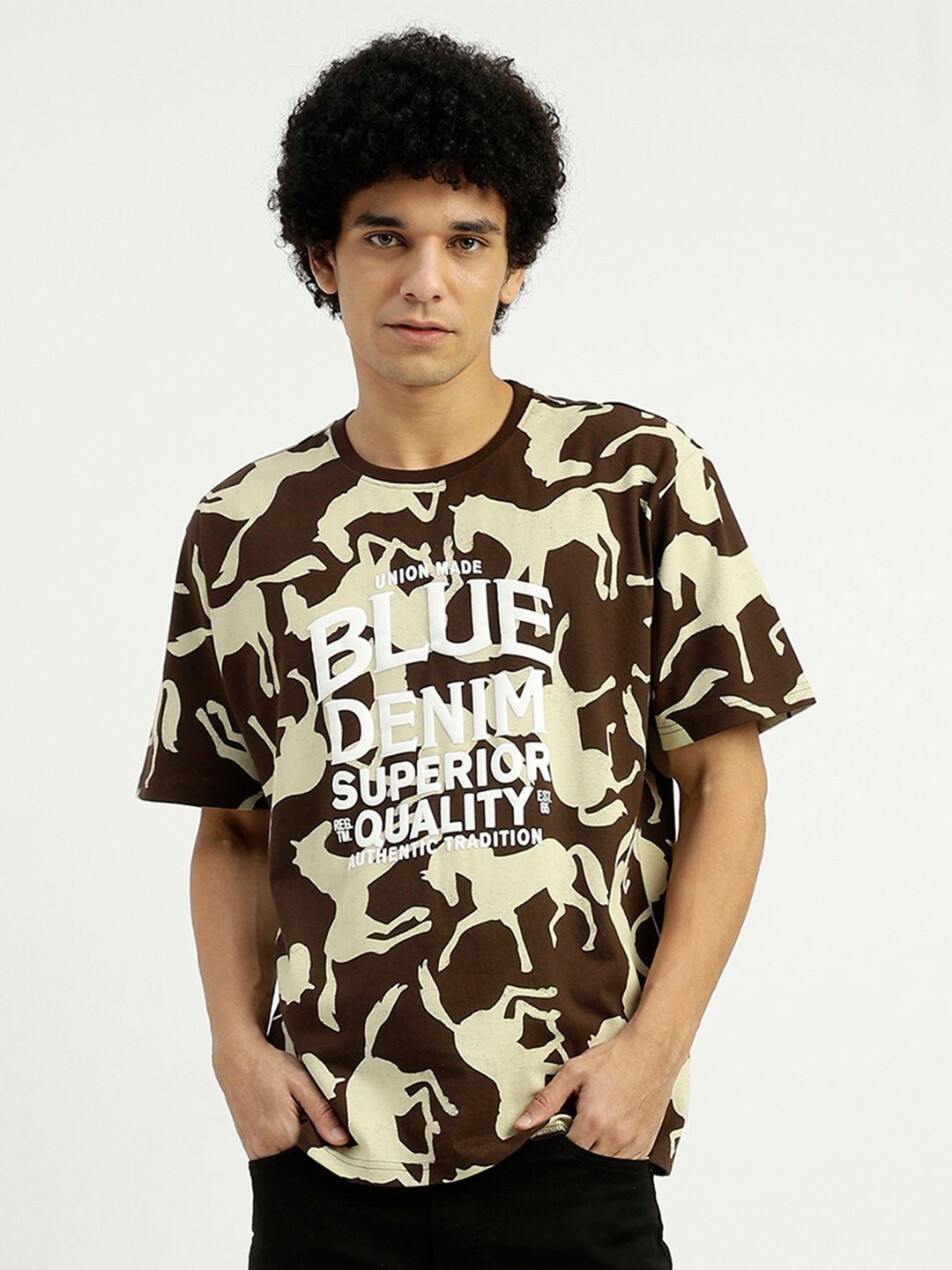 

United Colors of Benetton Typography Printed Pure Cotton T-shirt, Brown
