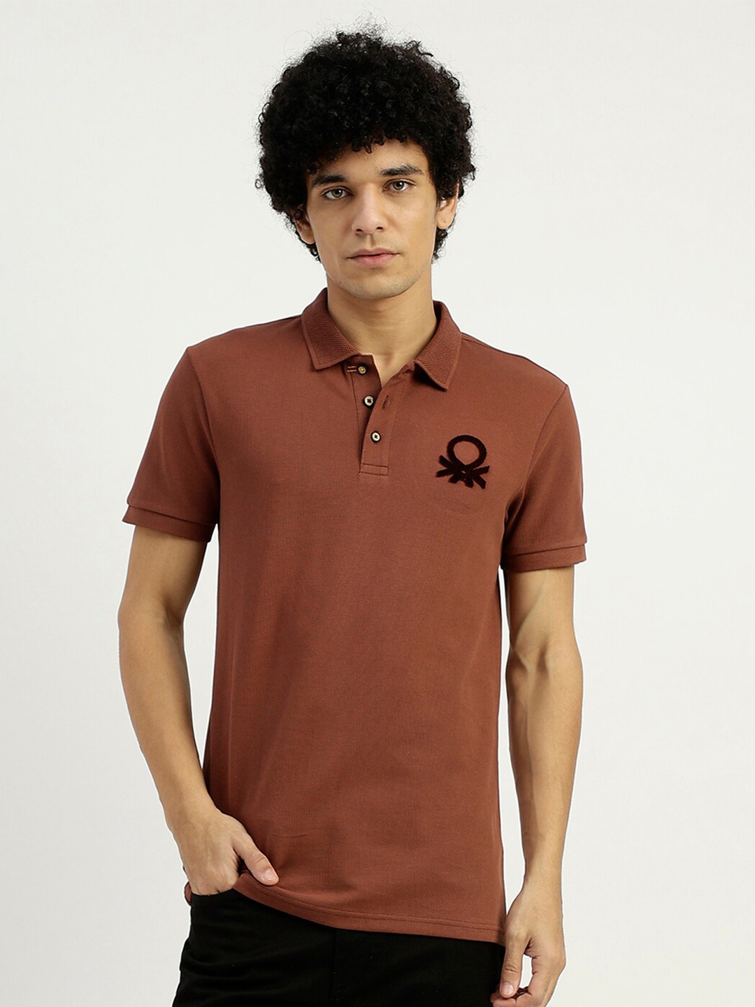 

United Colors of Benetton Polo Collar Cotton T-shirt, Brown