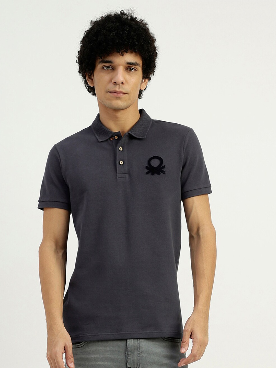 

United Colors of Benetton Polo Collar Short Sleeves Cotton T-shirt, Blue