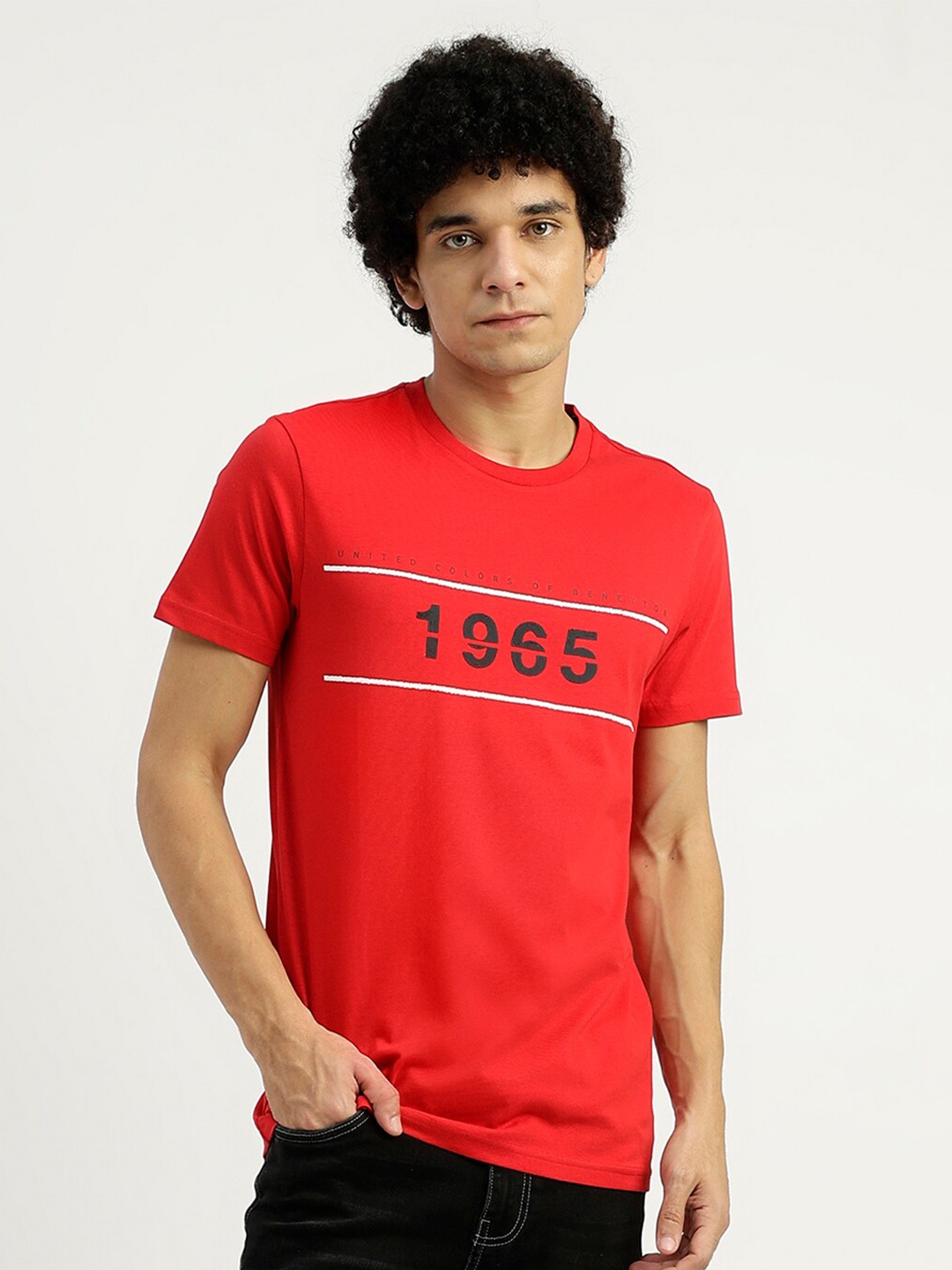 

United Colors of Benetton Typography Printed Pure Cotton T-shirt, Red