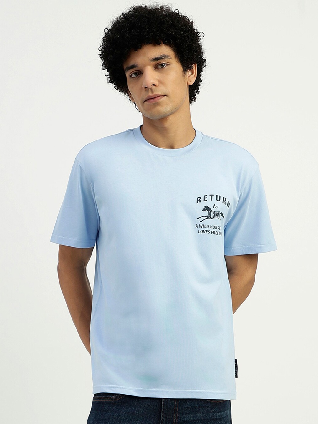 

United Colors of Benetton Relaxed Fit Round Neck Pure Cotton T-shirt, Blue