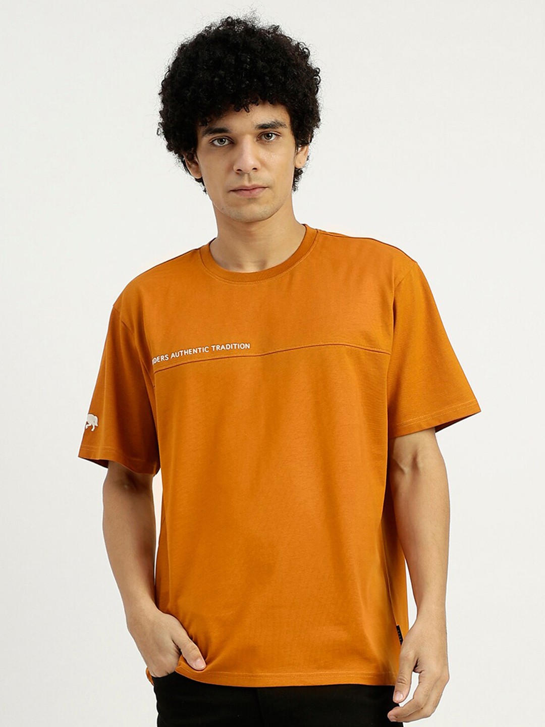 

United Colors of Benetton Typography Round Neck Pure Cotton T-shirt, Orange