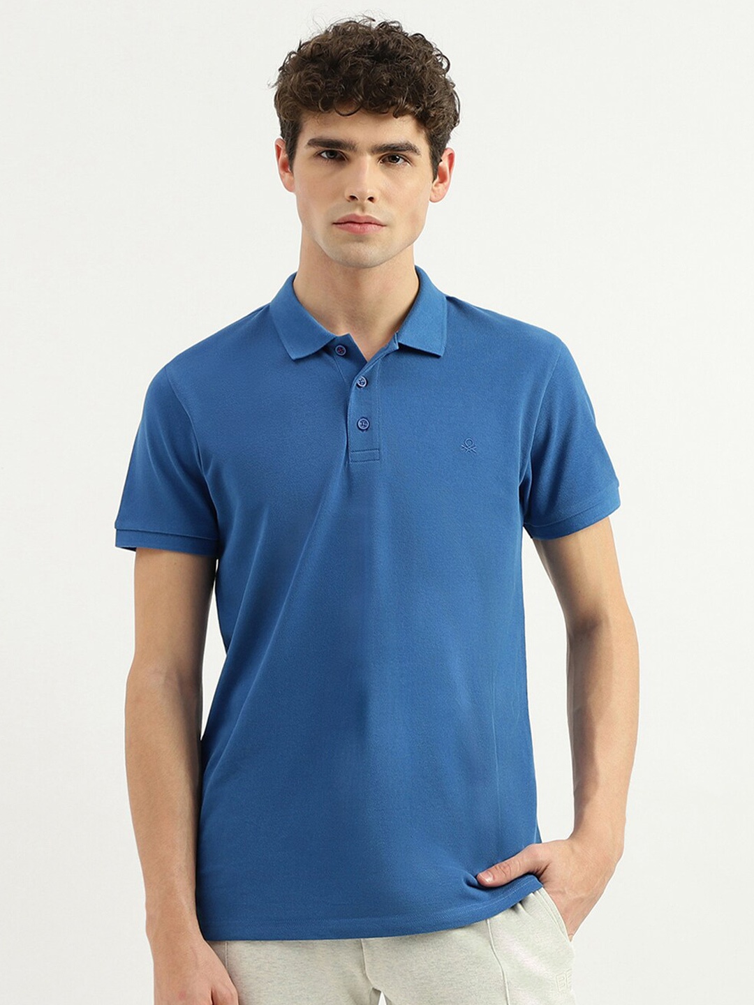 United Colors of Benetton Polo Collar Cotton T-shirt, Blue