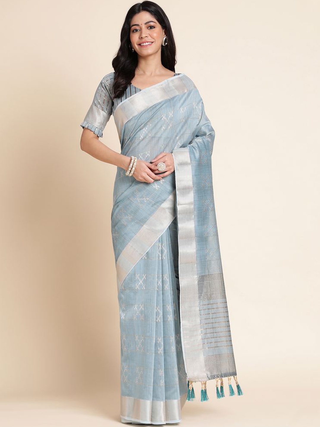 

Mitera Striped Woven Design Zari Organza Saree, Blue