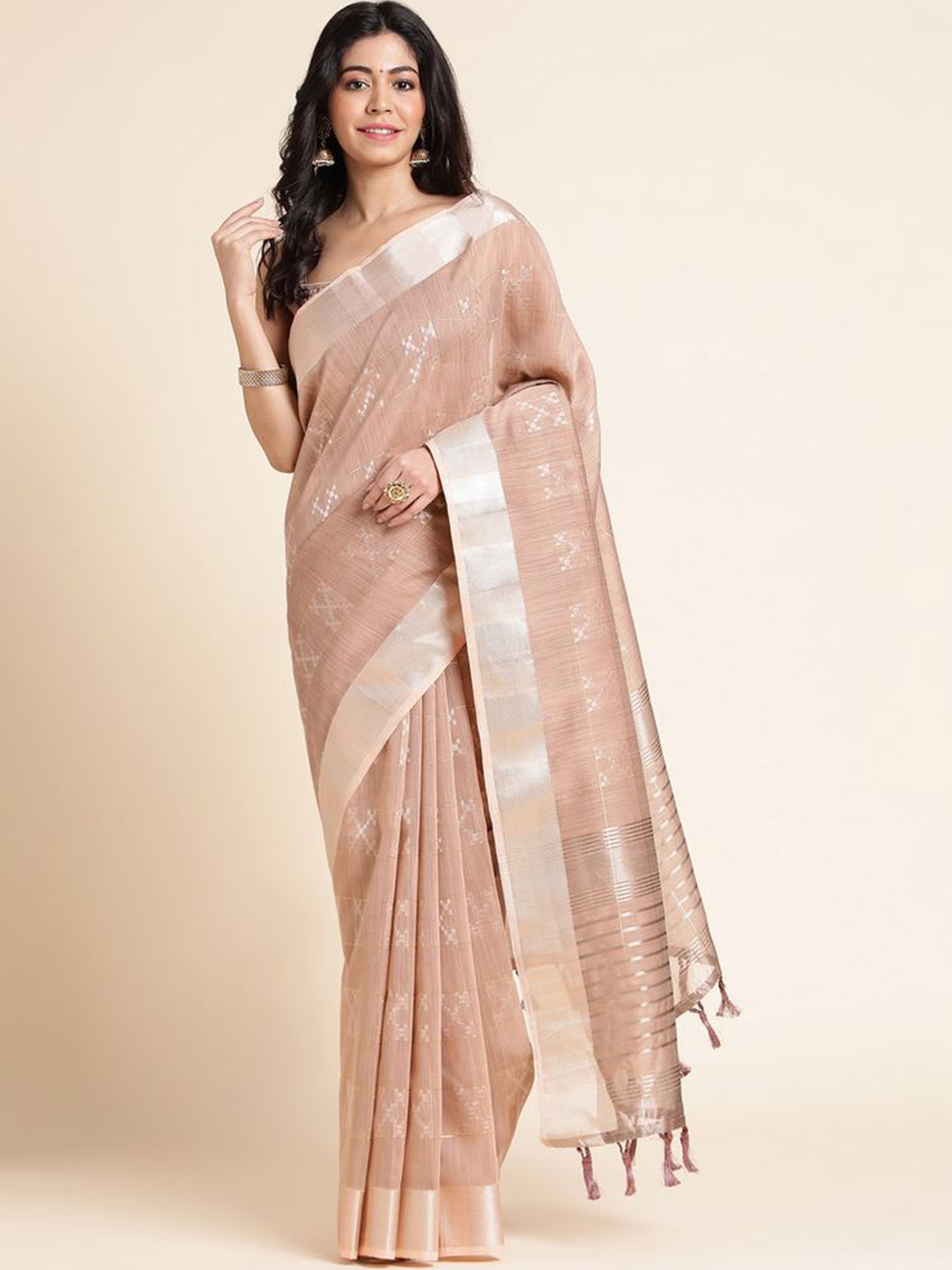 

Mitera Striped Woven Design Zari Organza Saree, Beige