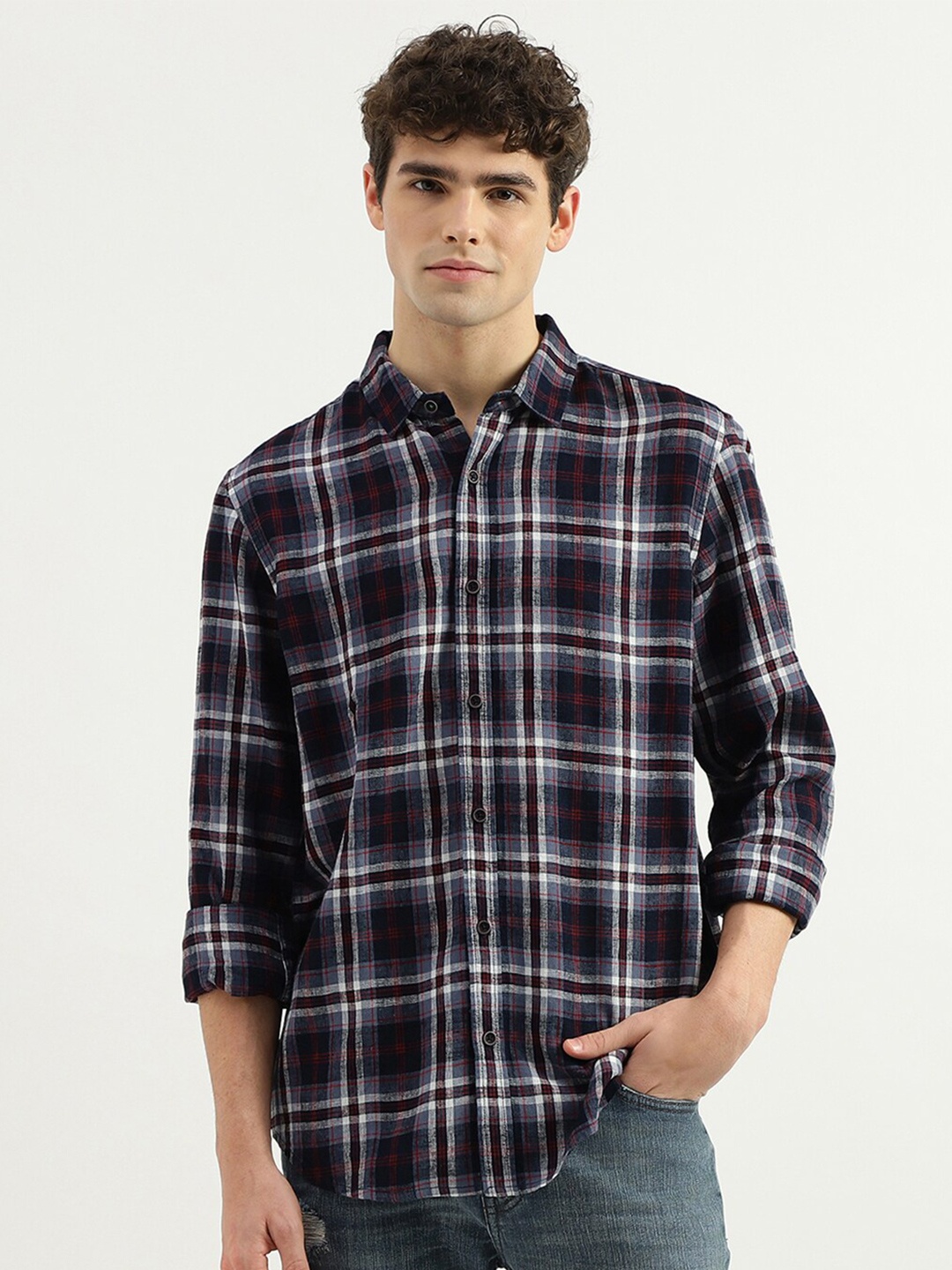 United Colors of Benetton Tartan Checked Casual Shirt, Black