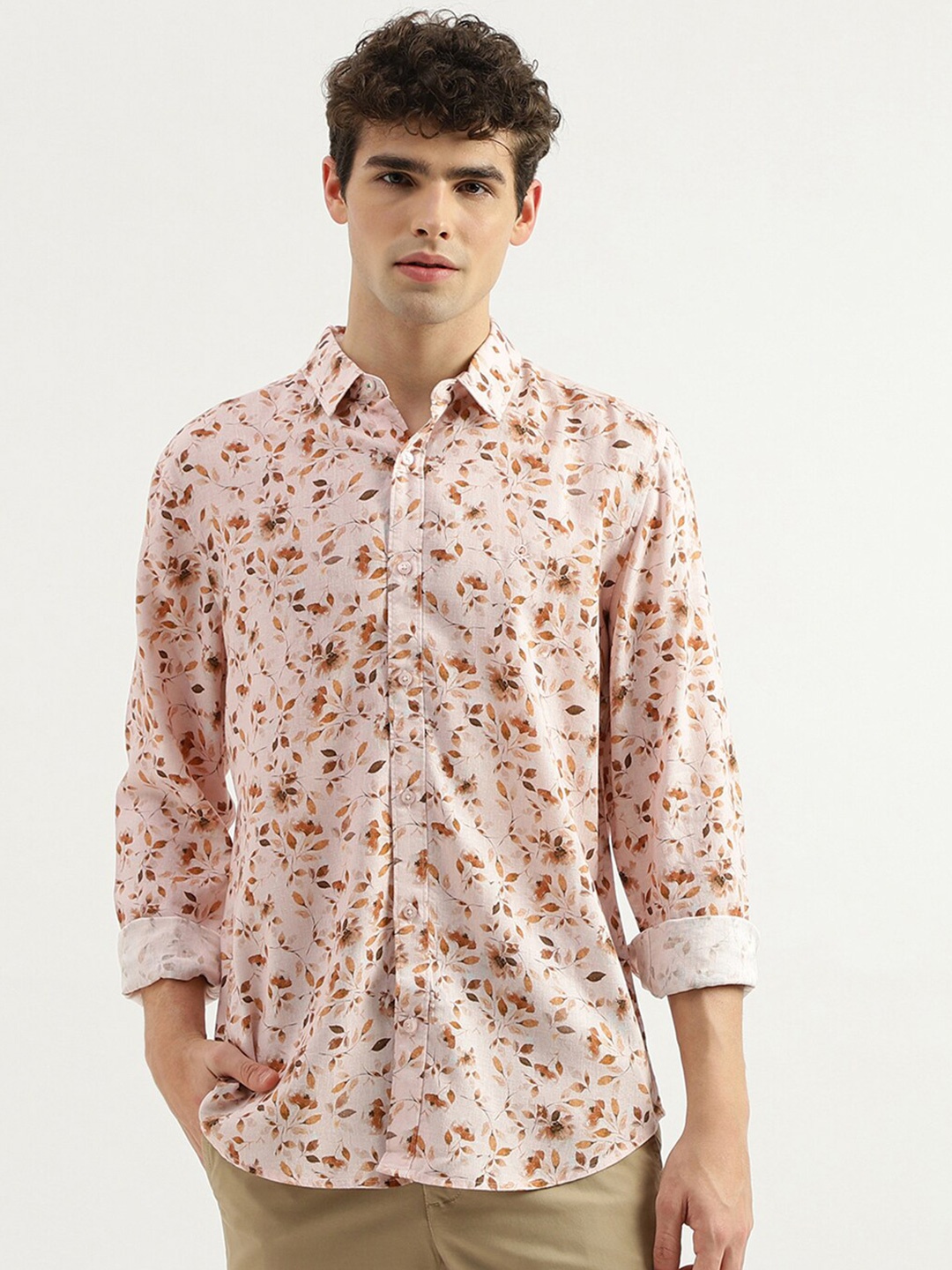 

United Colors of Benetton Slim Fit Floral Printed Casual Shirt, Pink