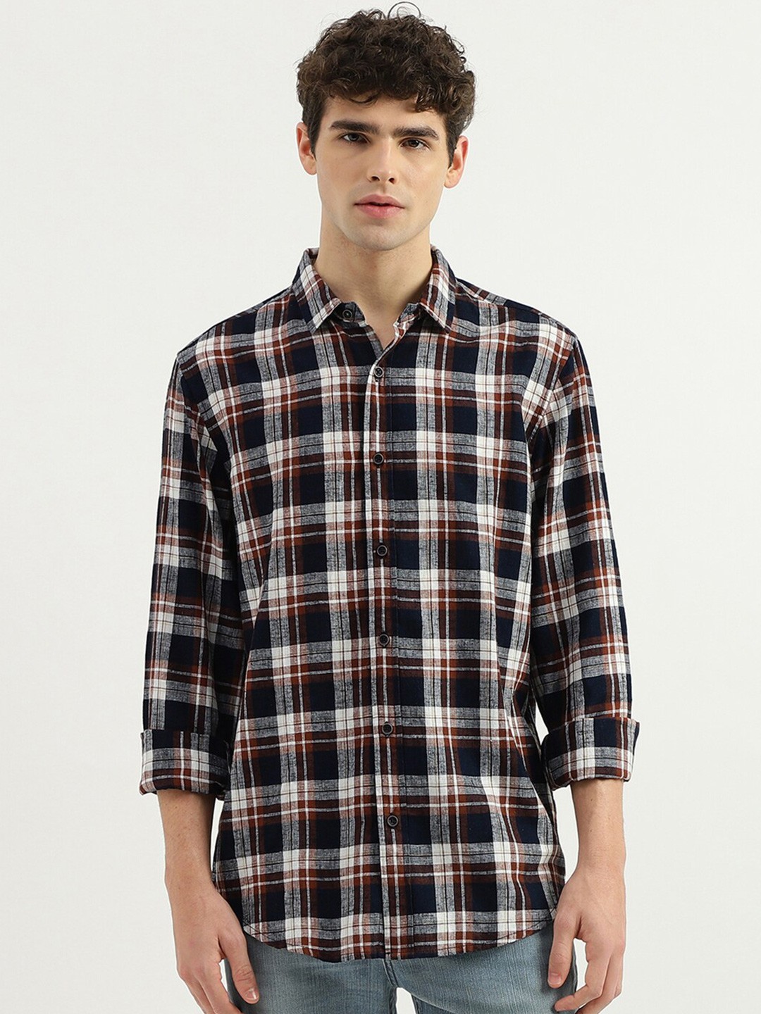 United Colors of Benetton Regular Fit Tartan Checks Casual Shirt, Black