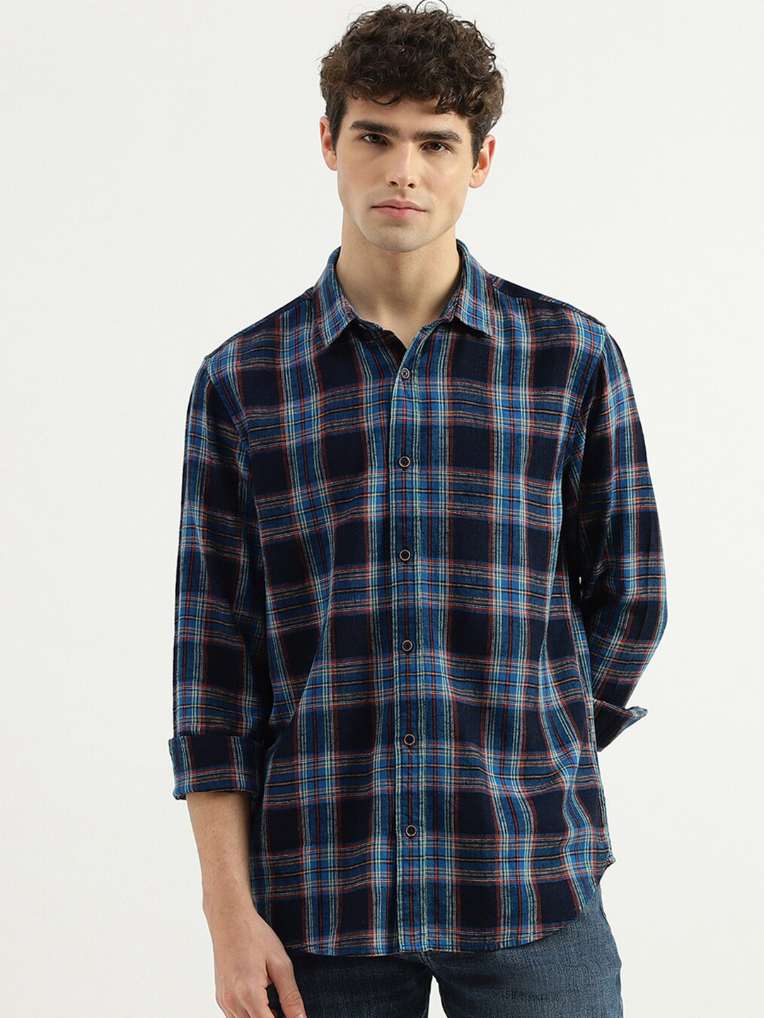 

United Colors of Benetton Regular Fit Tartan Checks Casual Shirt, Blue