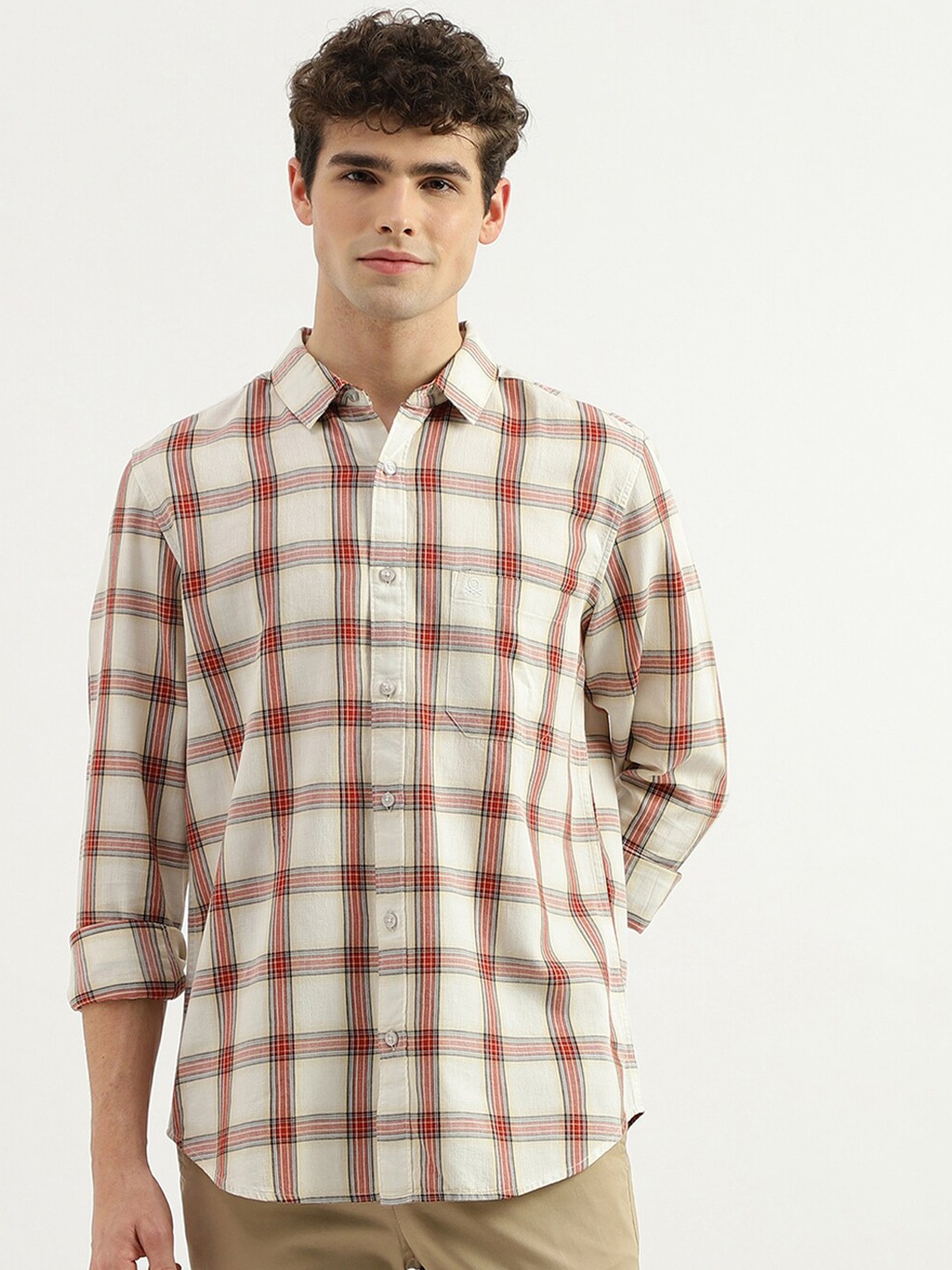 

United Colors of Benetton Checked Pure Cotton Casual Shirt, White