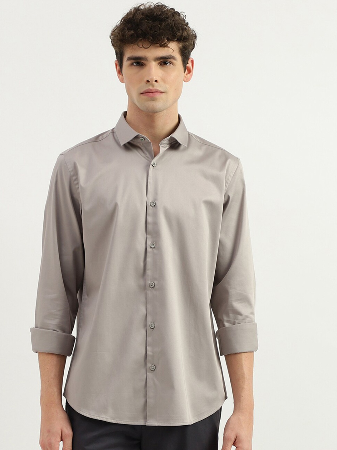 

United Colors of Benetton Cotton Spread Collar Slim Fit Curved Formal Shirt, Grey