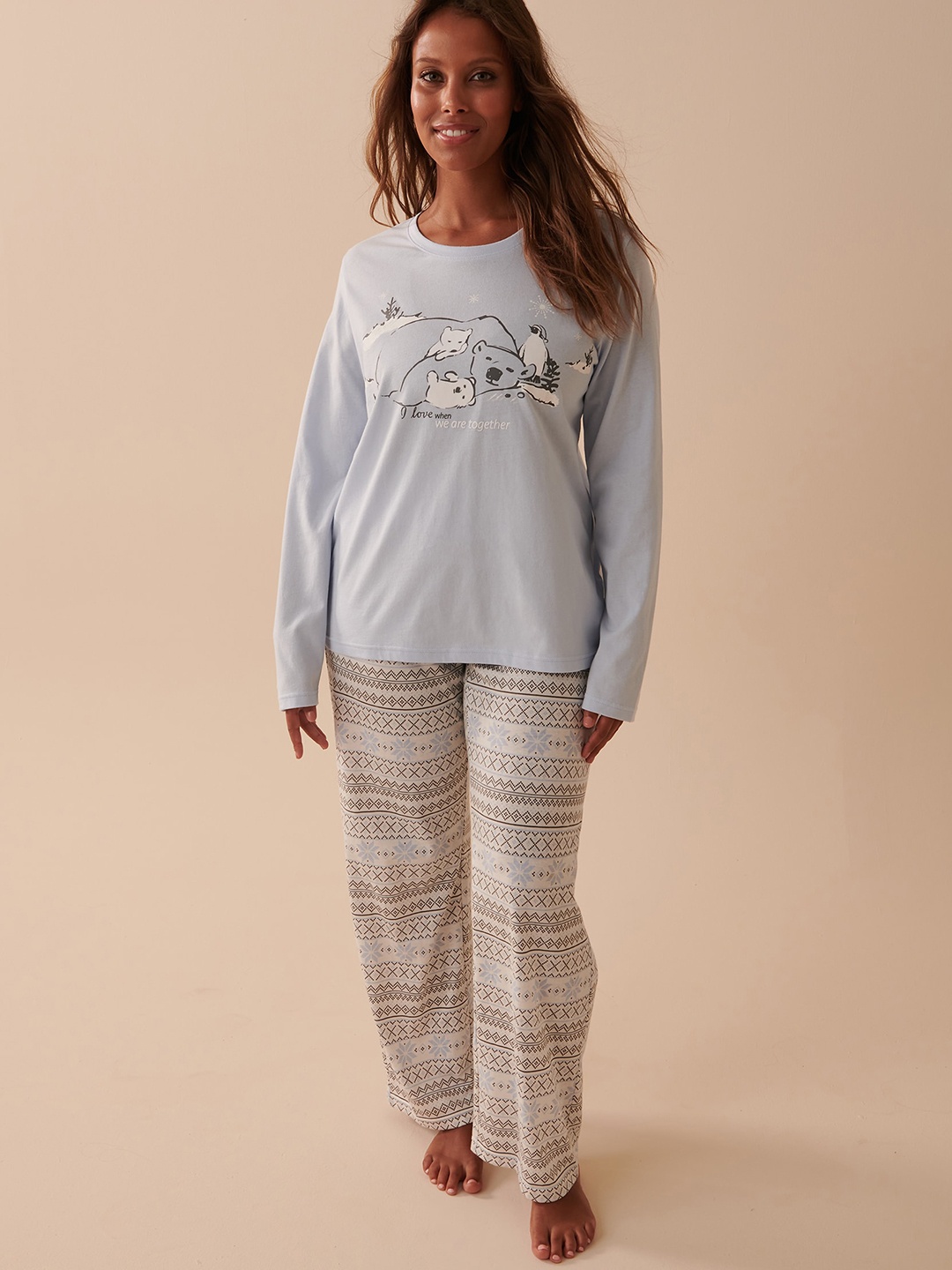 

La Vie en Rose Pure Cotton Printed Night Suit, Grey