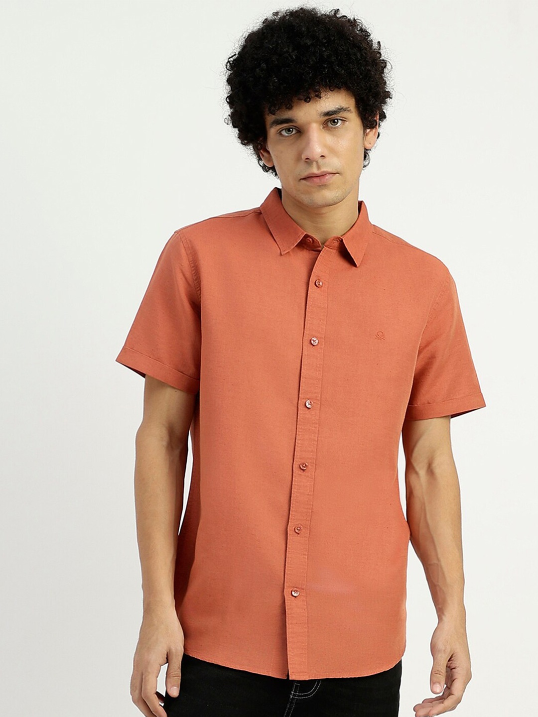 

United Colors of Benetton Slim Fit Spread Collar Cotton Casual Shirt, Orange