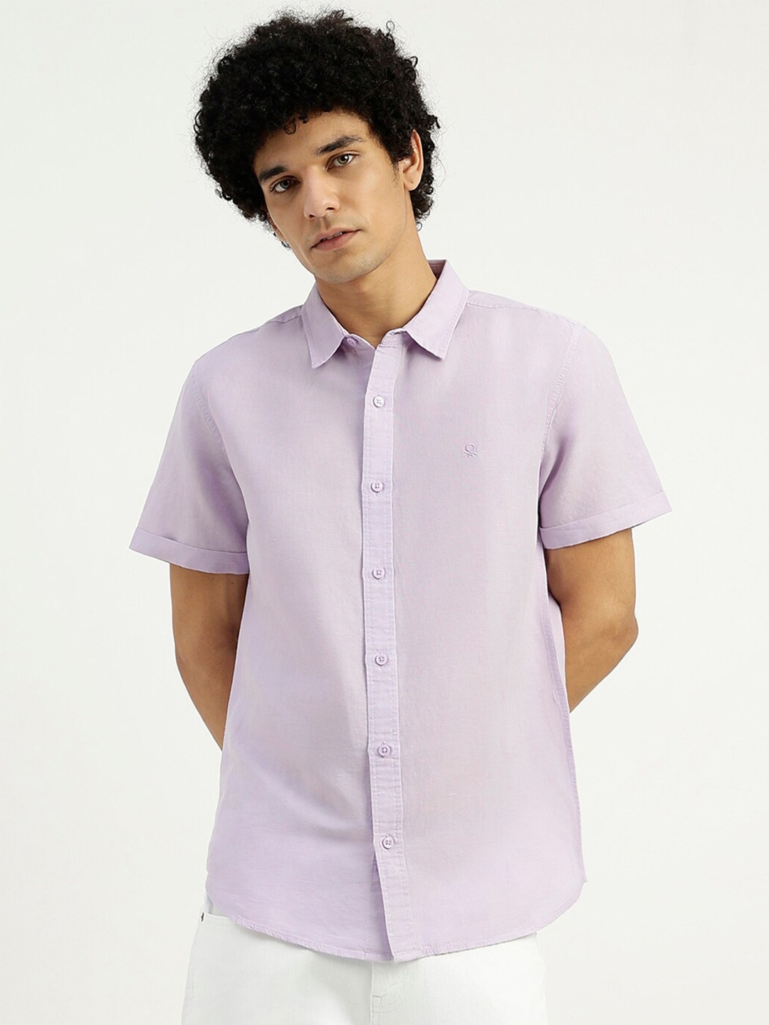 

United Colors of Benetton Slim Fit Cotton Linen Casual Shirt, Purple