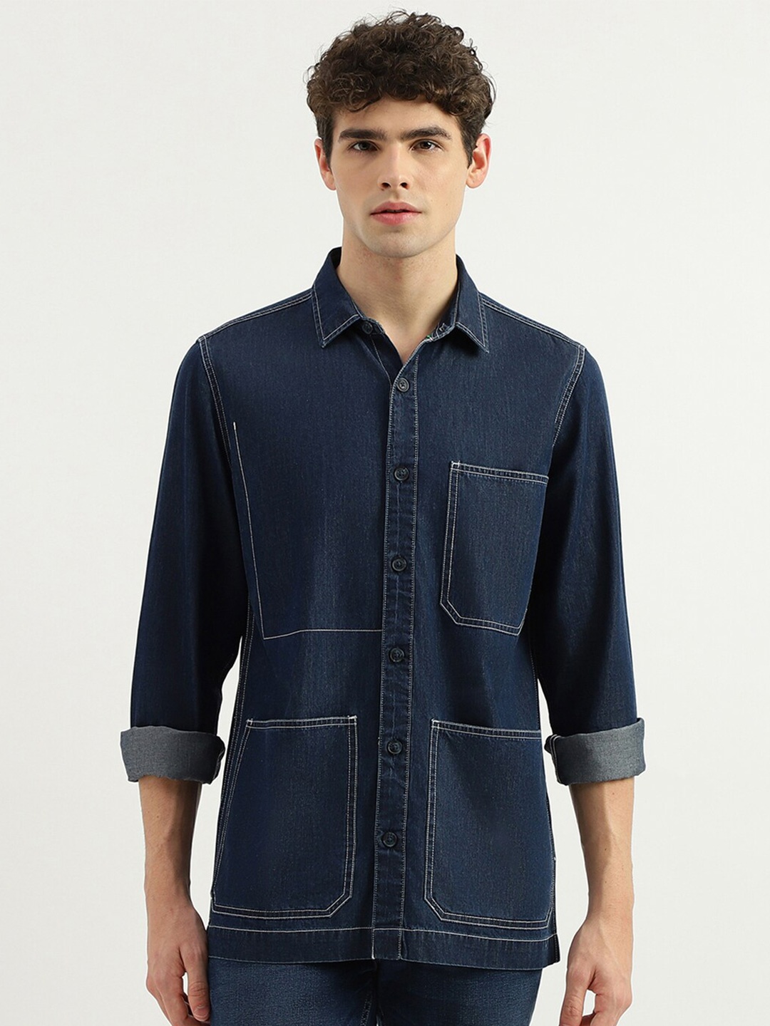 

United Colors of Benetton Regular Fit Cotton Pockets Casual Shirt, Blue
