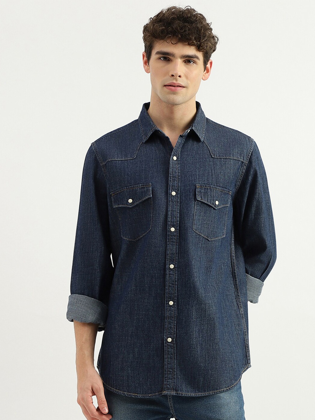 

United Colors of Benetton Regular Fit Faded Cotton Casual Shirt, Blue