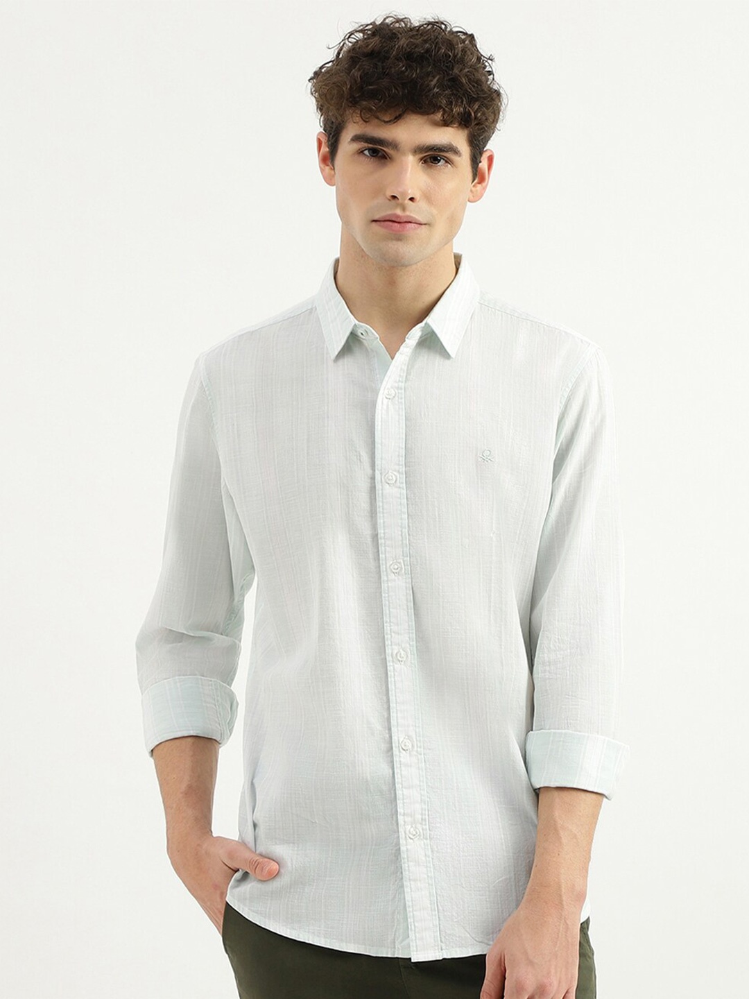 

United Colors of Benetton Spread Collar Slim Fit Cotton Shirt, White