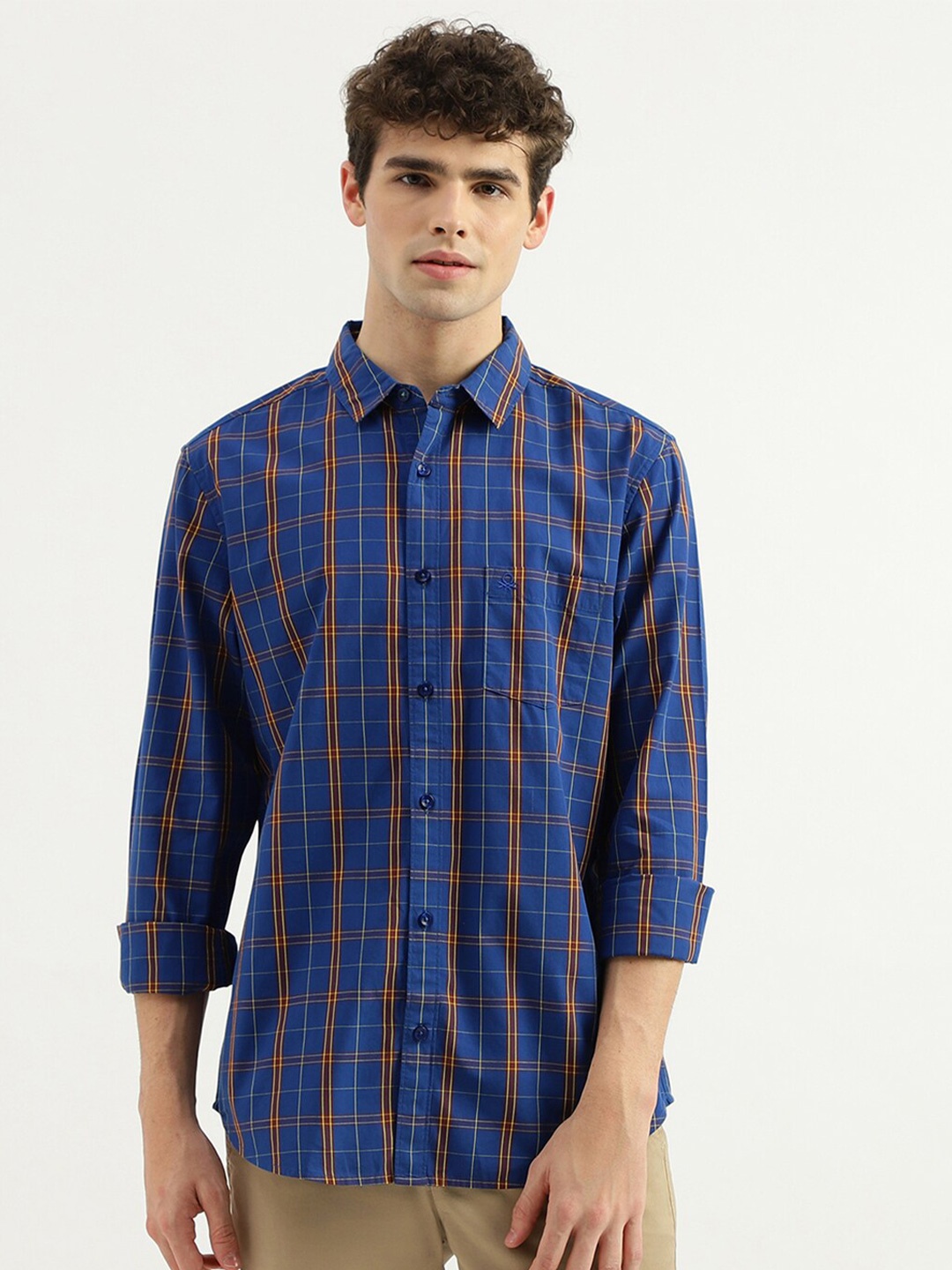 

United Colors of Benetton Slim Fit Tartan Checks Cotton Casual Shirt, Blue