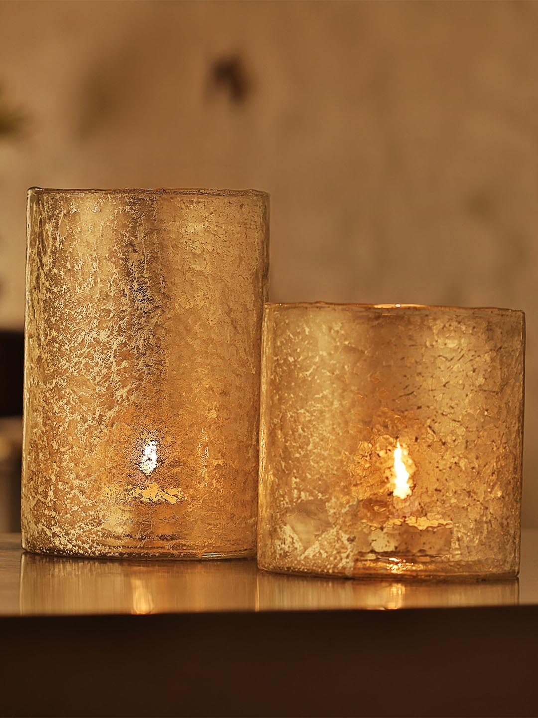 

Perenne Design Charcoal Foiled Antique Finish Glass Votive Tea Light Holder