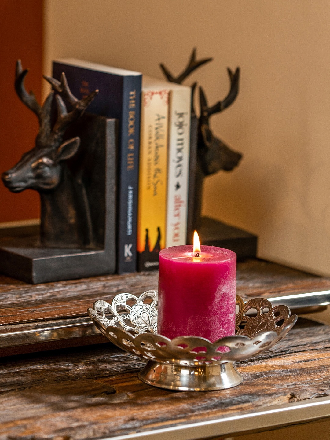 

Perenne Design Silver Toned Textured Oxidised Pillar Candle Holder