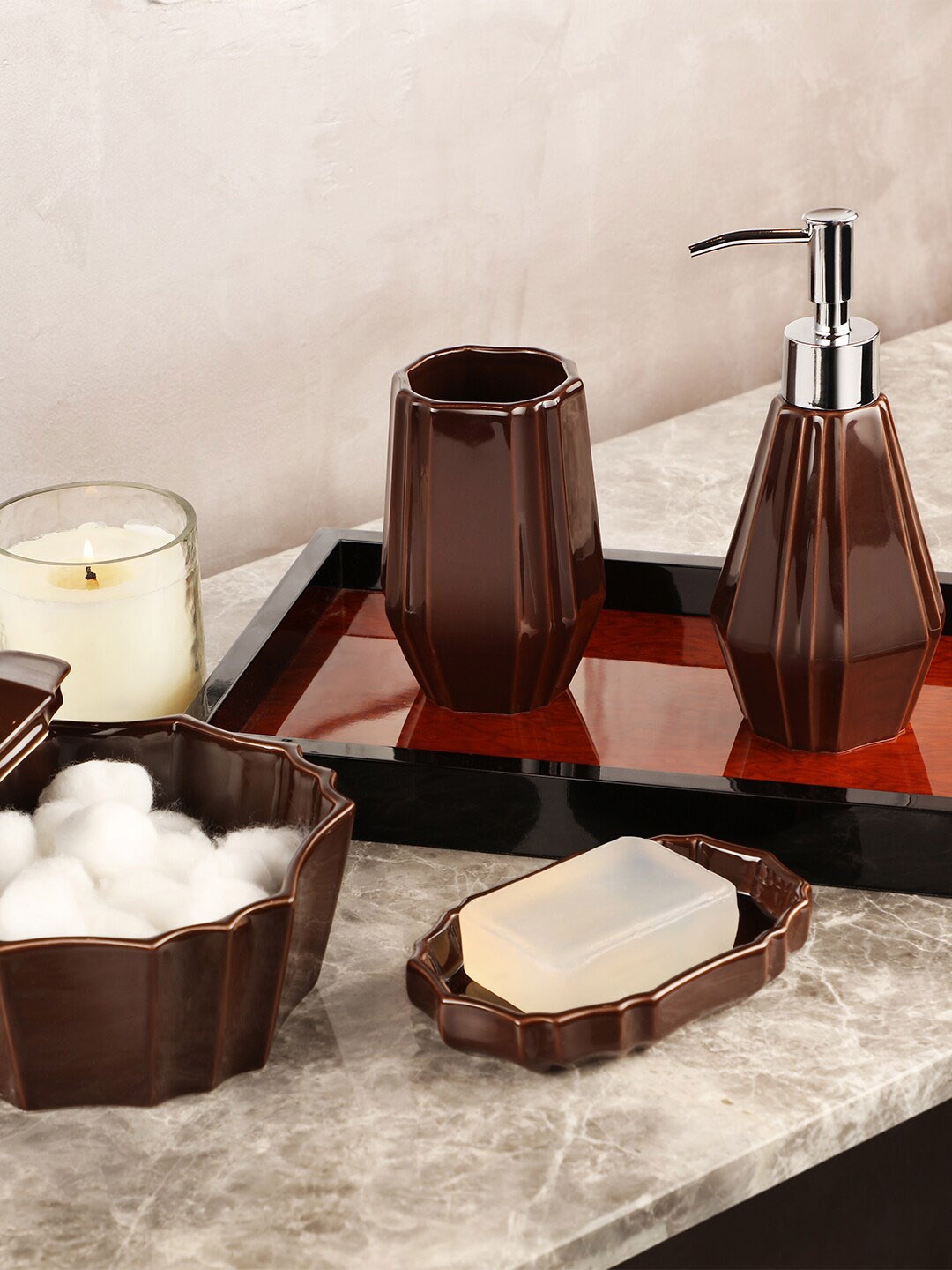 

Perenne Design 4 Pieces Brown Bathroom Accessories